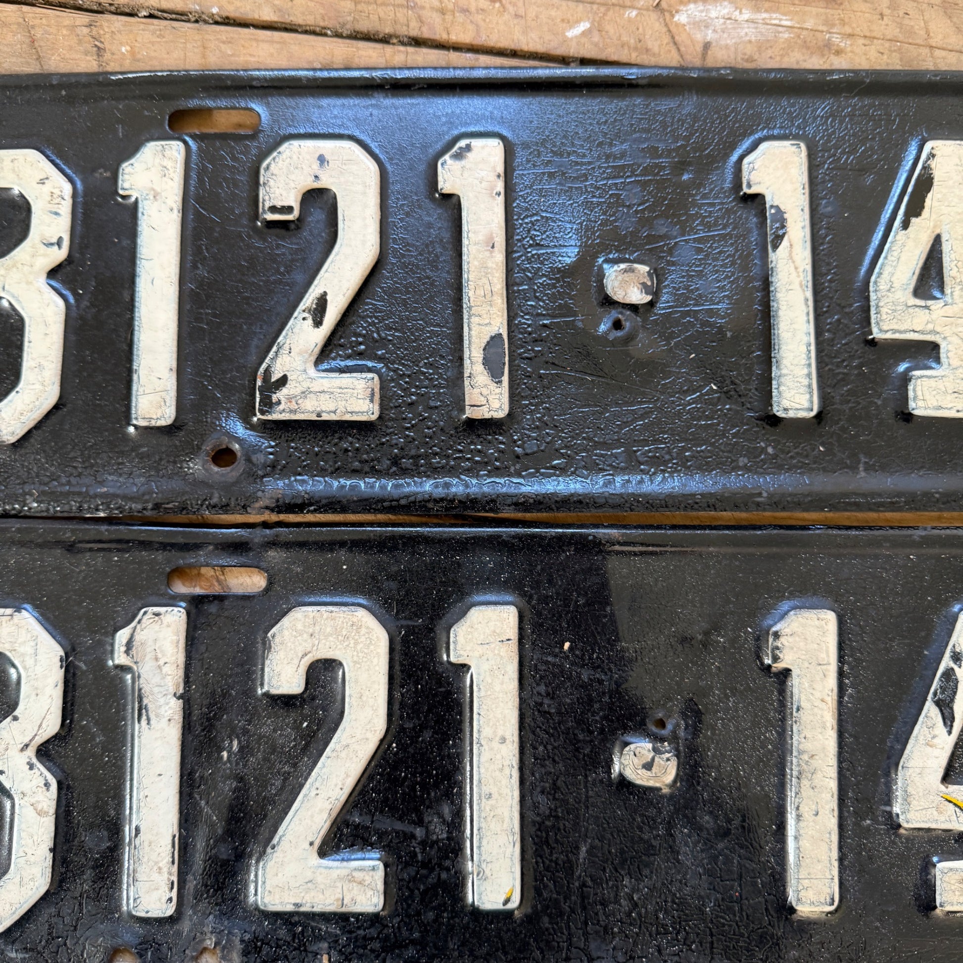 1924 Wisconsin Pair License Plates B121-145 Repainted Black WHite