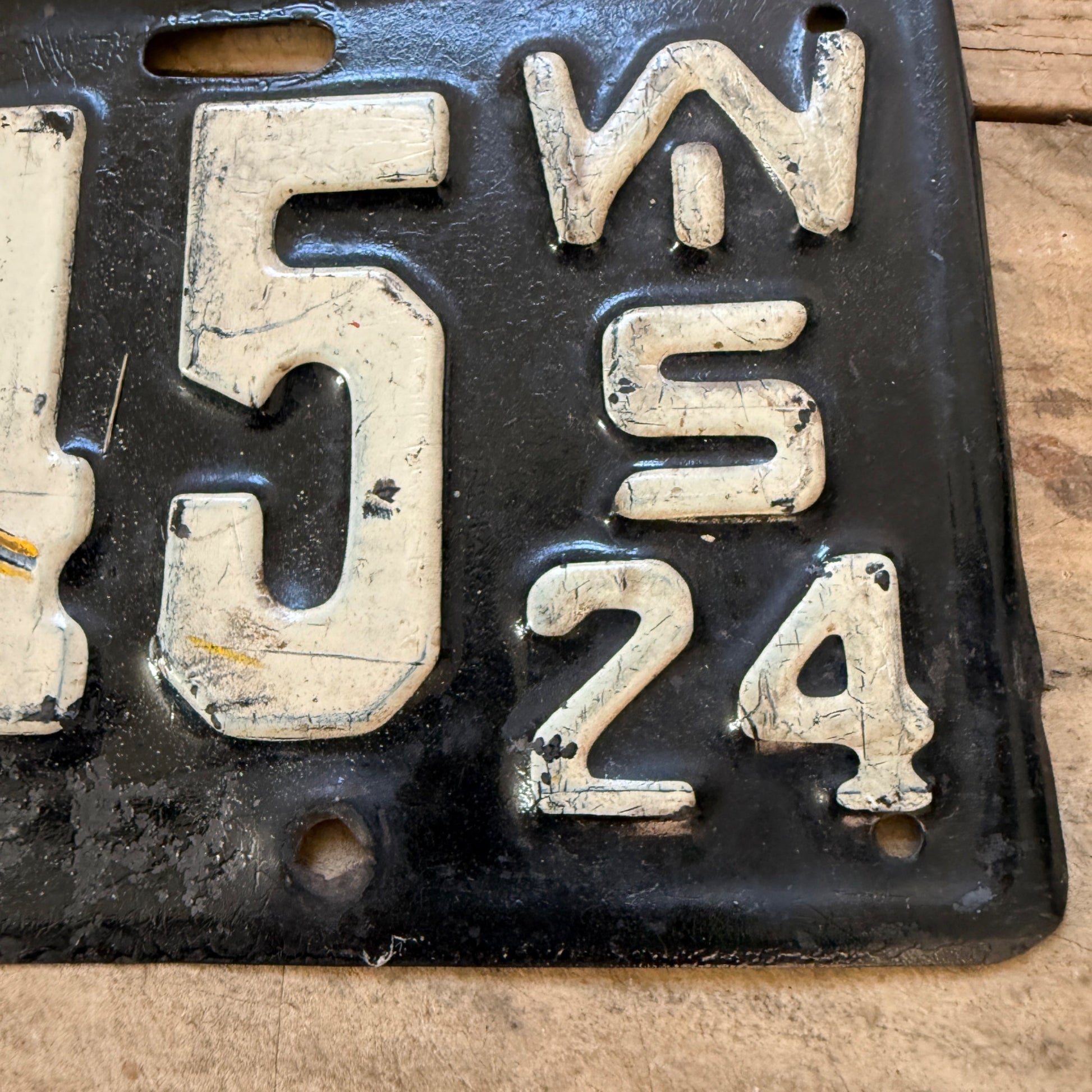 1924 Wisconsin Pair License Plates B121-145 Repainted Black WHite