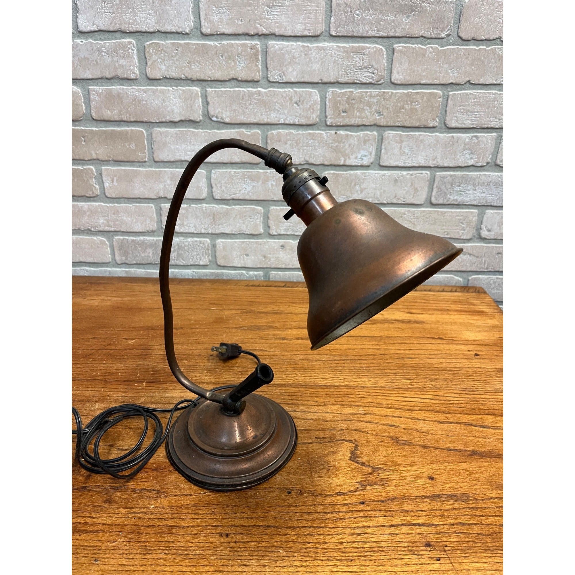 Vintage 1930s Copper Gooseneck Desk Lamp Light w/ Bakelite Pen Holder - Repair