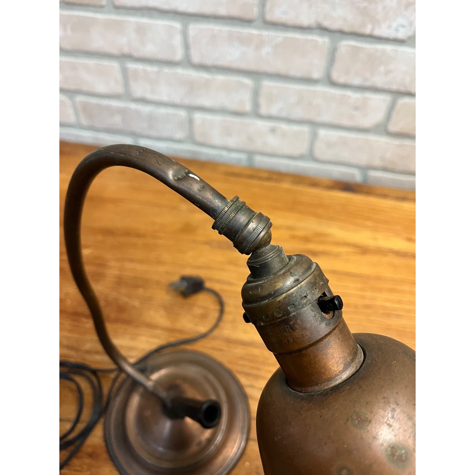 Vintage 1930s Copper Gooseneck Desk Lamp Light w/ Bakelite Pen Holder - Repair
