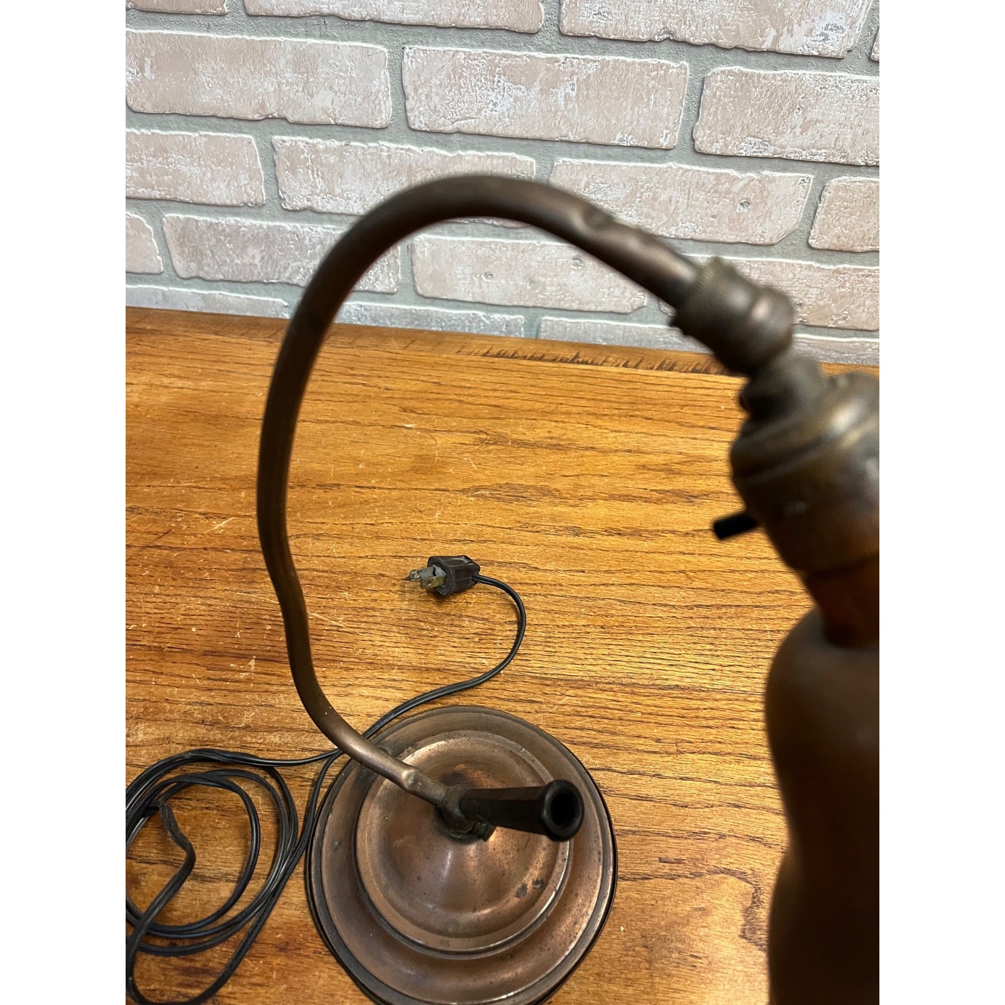 Vintage 1930s Copper Gooseneck Desk Lamp Light w/ Bakelite Pen Holder - Repair