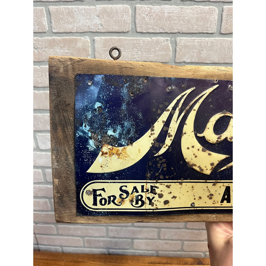 Vintage Mayer Shoes Tin Embossed Advertising Sign Milwaukee Wisconsin Zimmerman