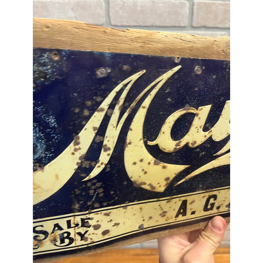 Vintage Mayer Shoes Tin Embossed Advertising Sign Milwaukee Wisconsin Zimmerman