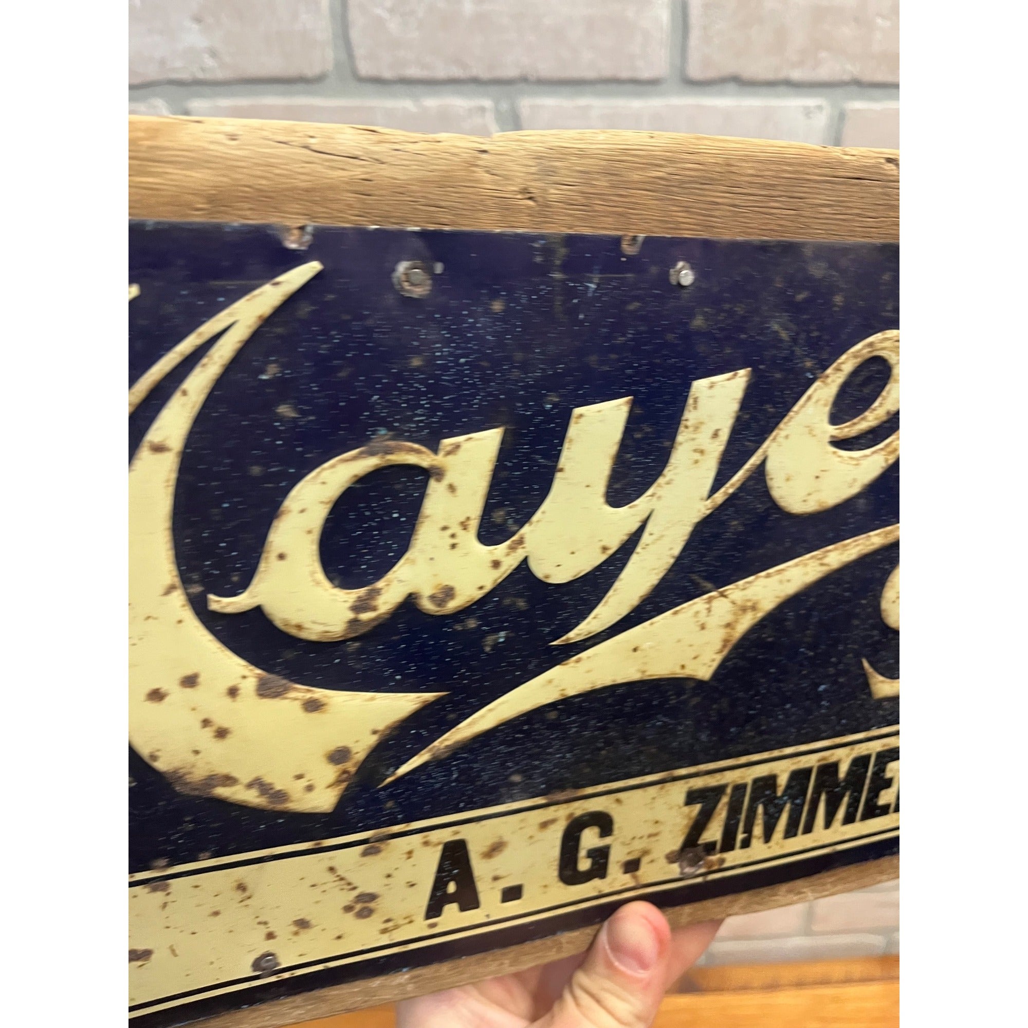 Vintage Mayer Shoes Tin Embossed Advertising Sign Milwaukee Wisconsin Zimmerman