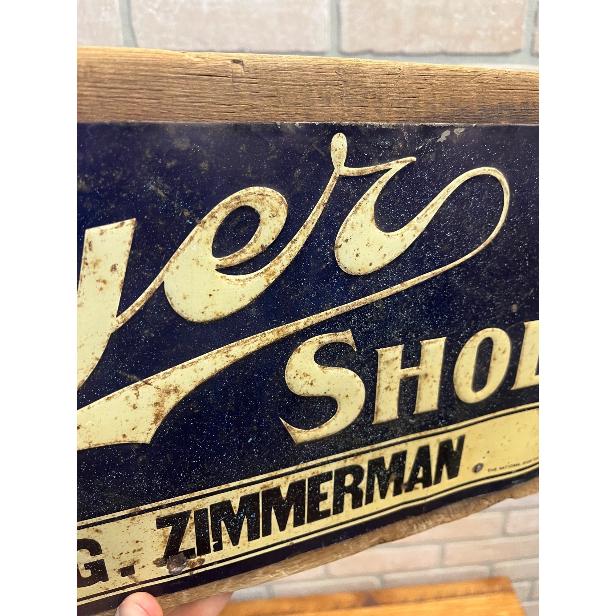 Vintage Mayer Shoes Tin Embossed Advertising Sign Milwaukee Wisconsin Zimmerman