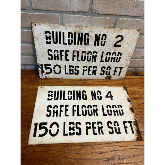Antique Original Factory Floor Maximum Weight Industrial Metal Signs (2) Vintage