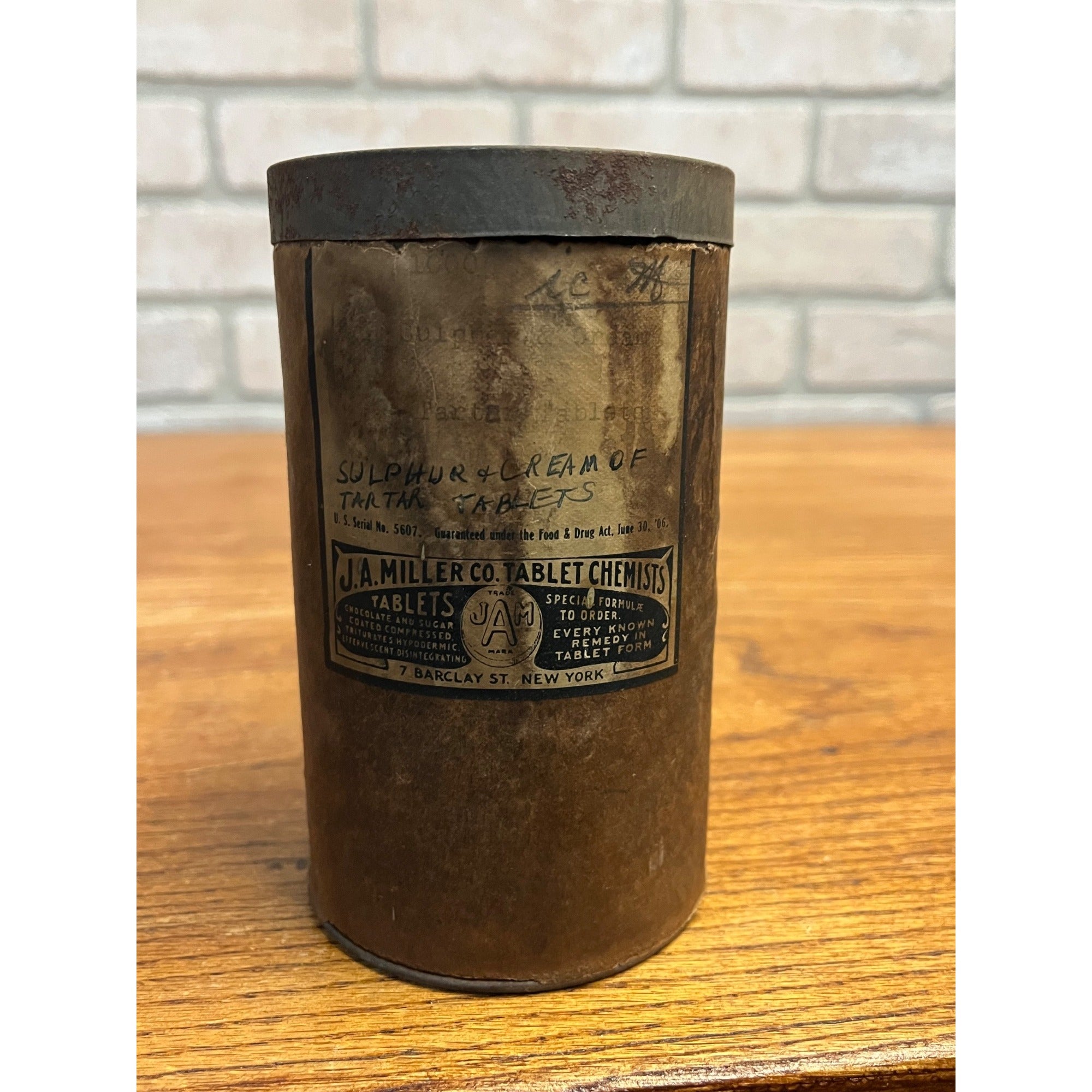 Vintage 1930s JA Miller Co. Tablet Chemists Cardboard Tube Can Contents Druggist