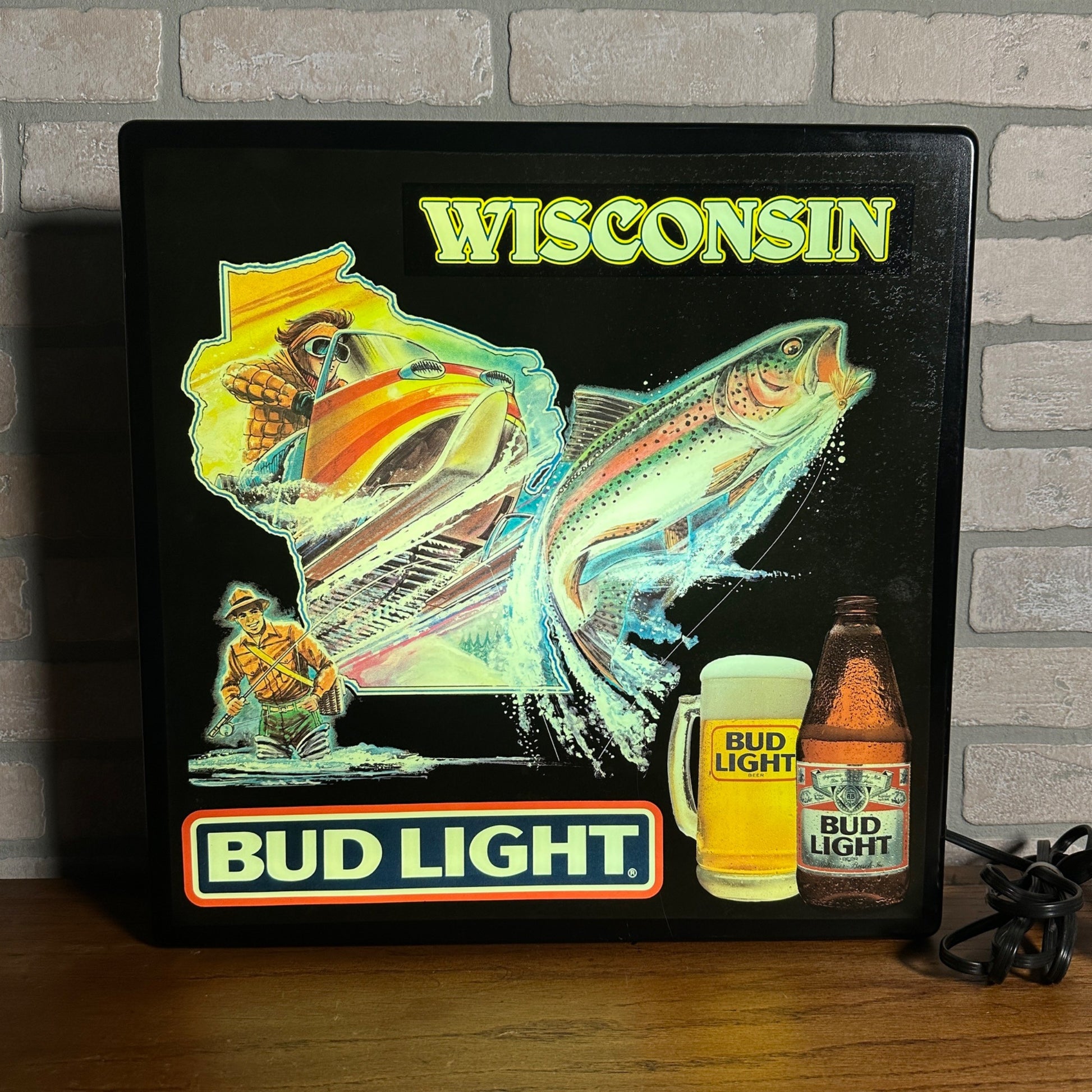 Vintage 1980s Bud Light Wisconsin Beer Lighted Bar Advertising Sign