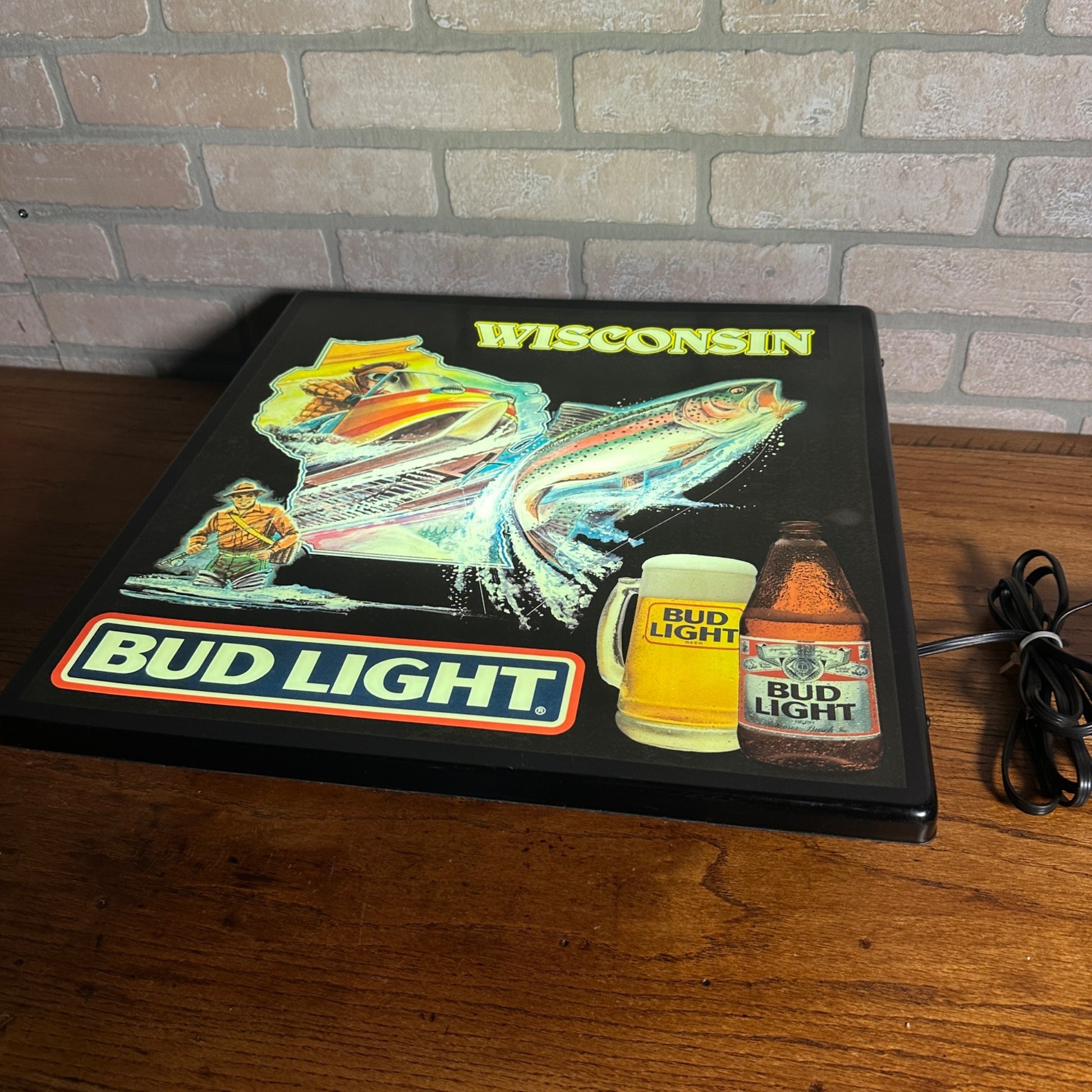 Vintage 1980s Bud Light Wisconsin Beer Lighted Bar Advertising Sign