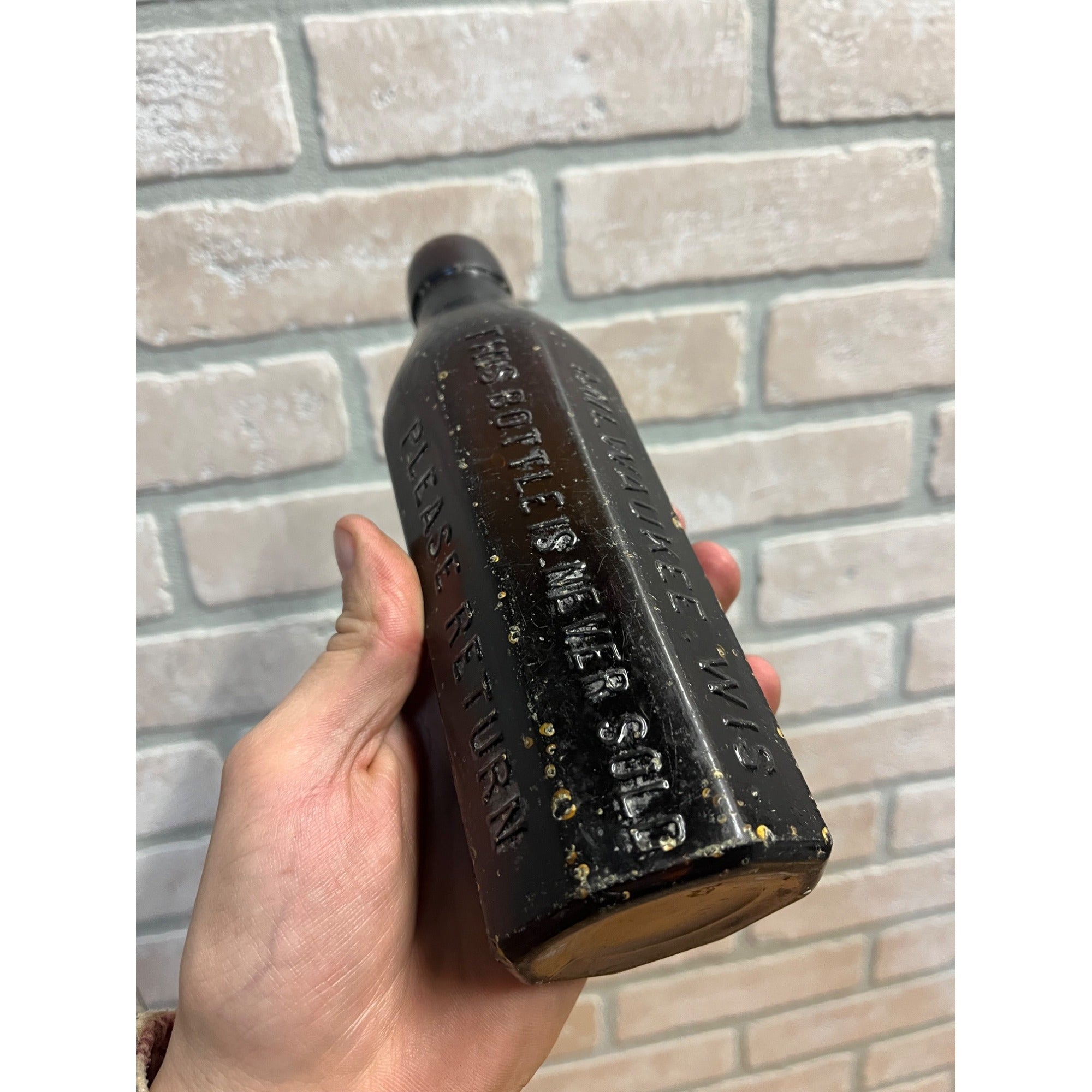 John John Graf c1880s Milwaukee Wis Amber Brown Panel Soda Bottle Blob Top