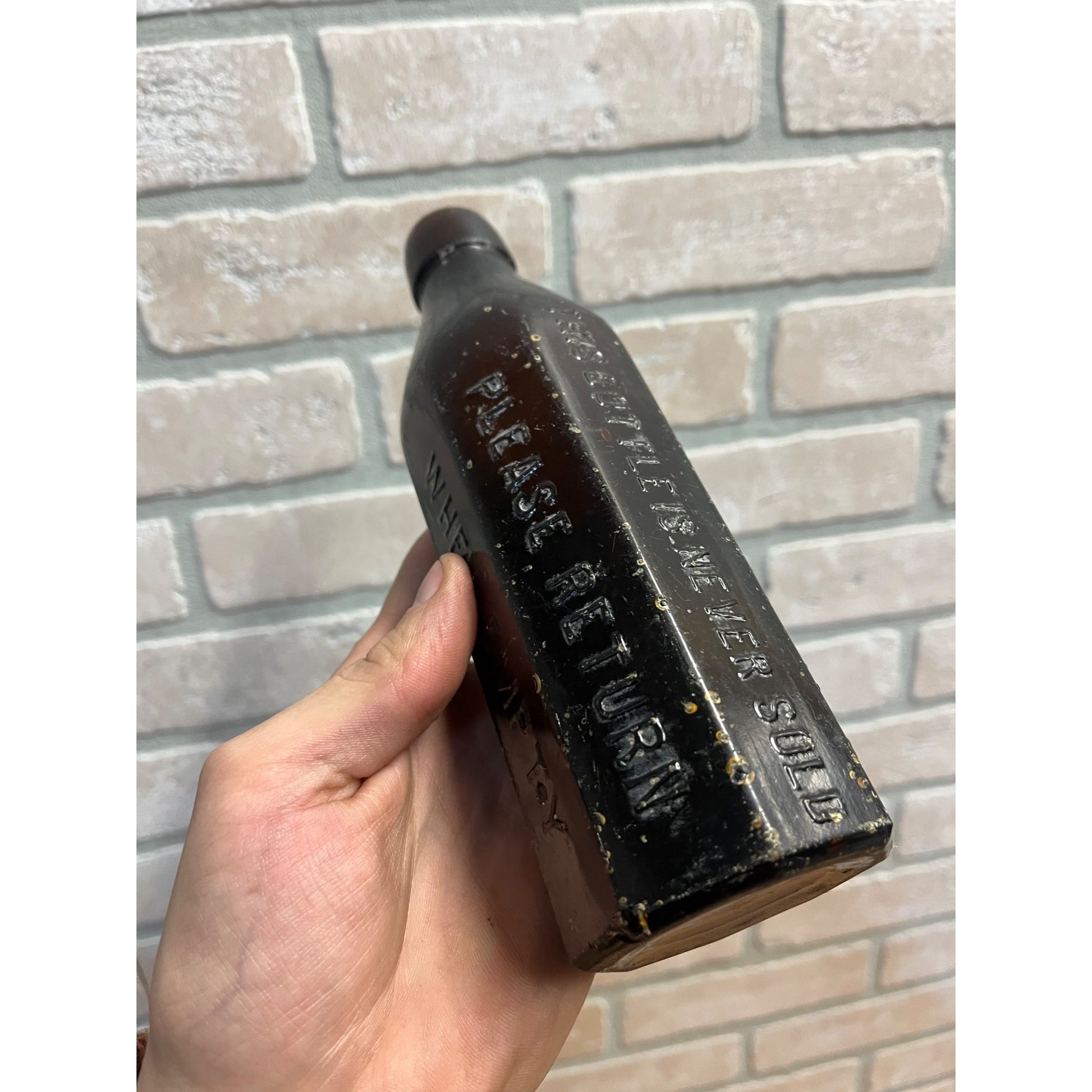 John John Graf c1880s Milwaukee Wis Amber Brown Panel Soda Bottle Blob Top