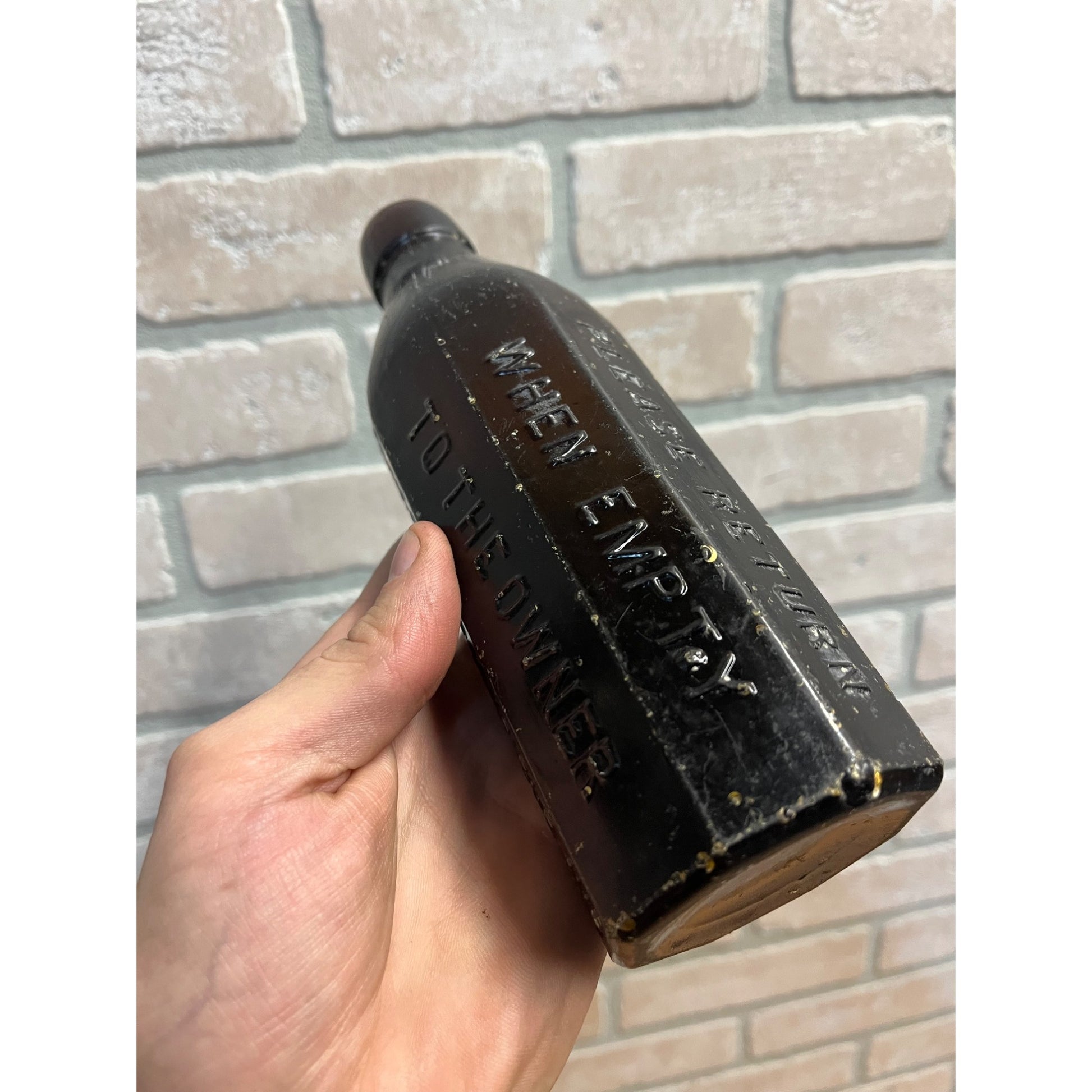 John John Graf c1880s Milwaukee Wis Amber Brown Panel Soda Bottle Blob Top