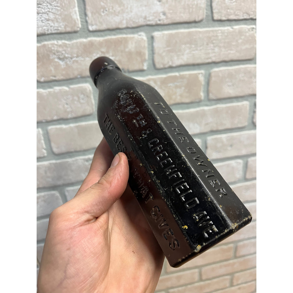 John John Graf c1880s Milwaukee Wis Amber Brown Panel Soda Bottle Blob Top