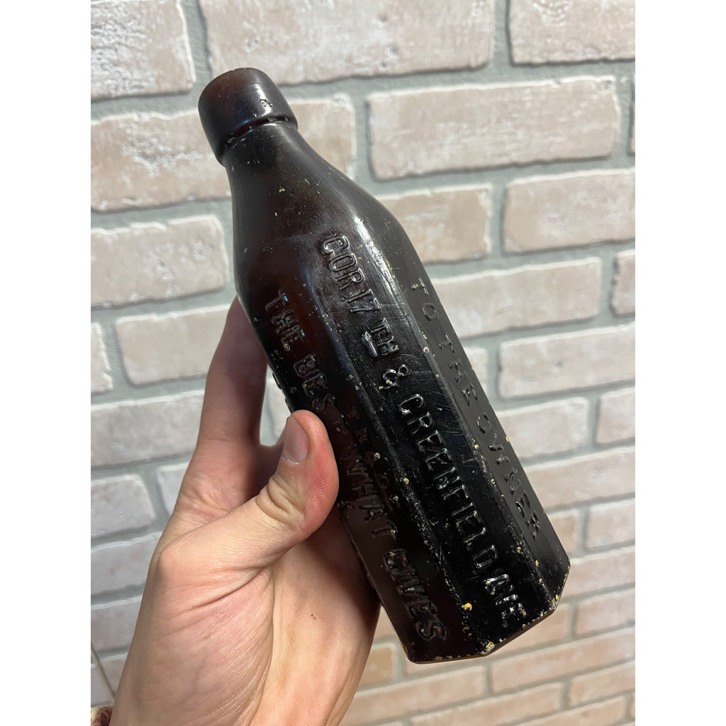 John John Graf c1880s Milwaukee Wis Amber Brown Panel Soda Bottle Blob Top