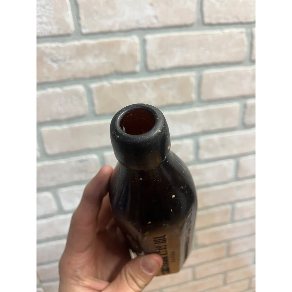 John John Graf c1880s Milwaukee Wis Amber Brown Panel Soda Bottle Blob Top