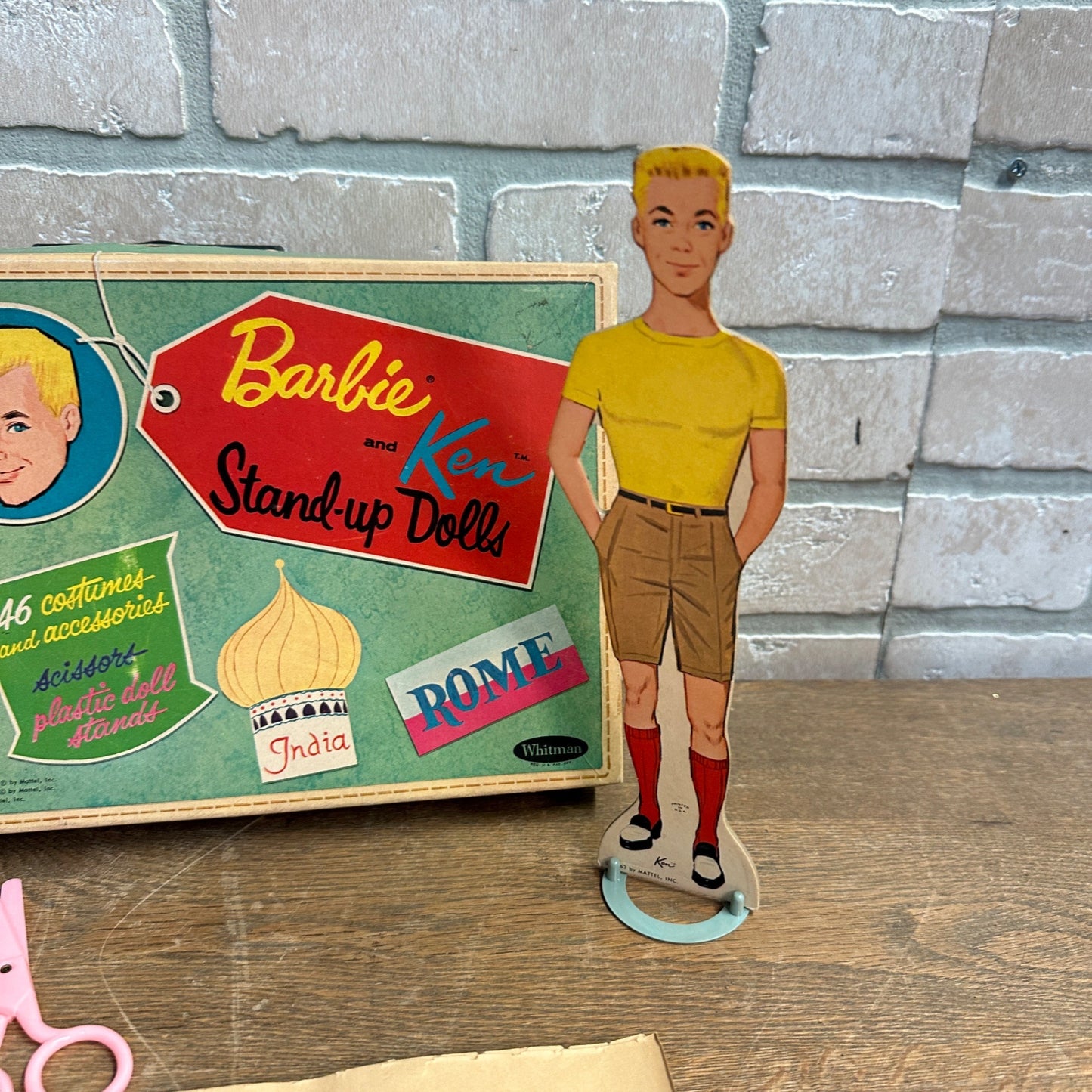 Vintage Barbie & Ken Stand Up Paper Dolls Ken Mostly Un-Cut w/Case Whitman 1962