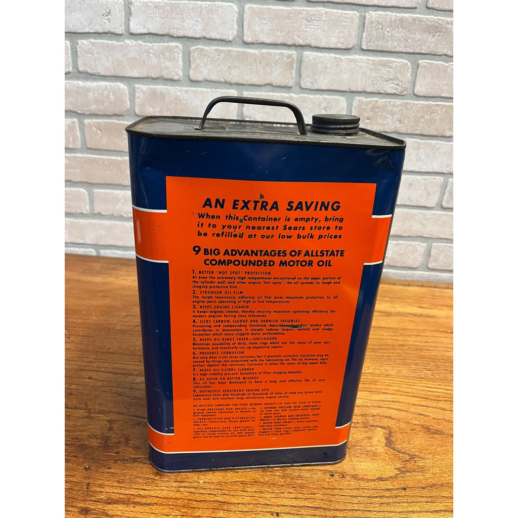 Vintage 1964 Allstate 10 Quarts Cross Country Heavy Duty Motor Oil 13" Can Sears