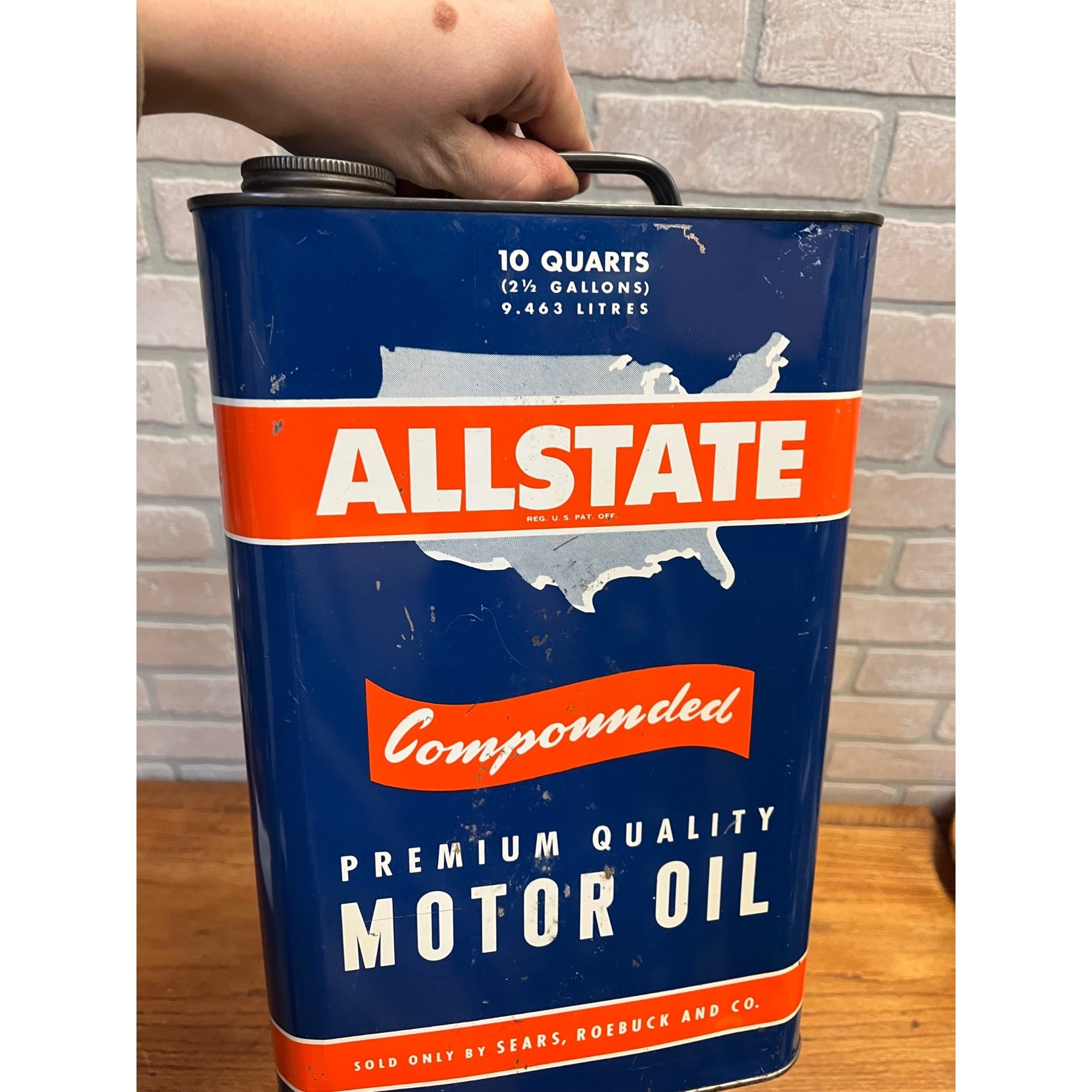 Vintage 1964 Allstate 10 Quarts Cross Country Heavy Duty Motor Oil 13" Can Sears