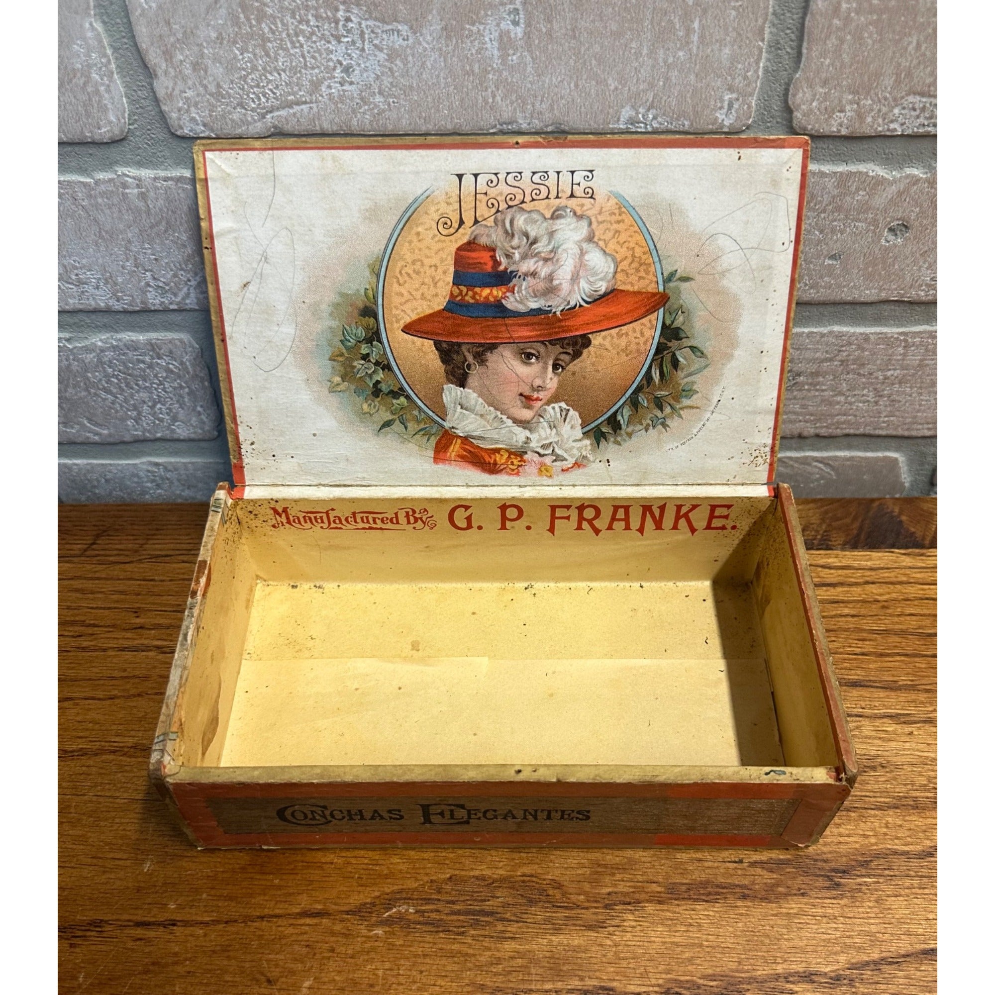 RARE Early 1900s Victorian Lady "Jessie" Cigar Box Wooden Milwaukee Wisconsin Wis