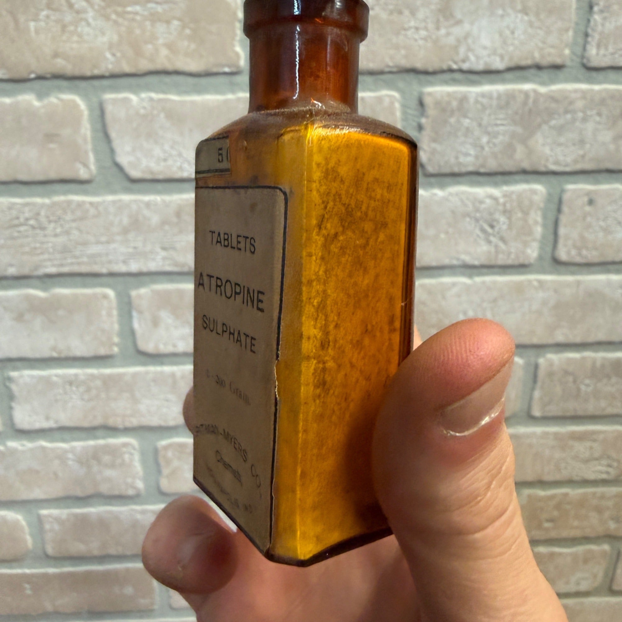 Antique Atropine Sulphate Tablets Bottle Pitman-Myers Chemists Indianapolis FULL