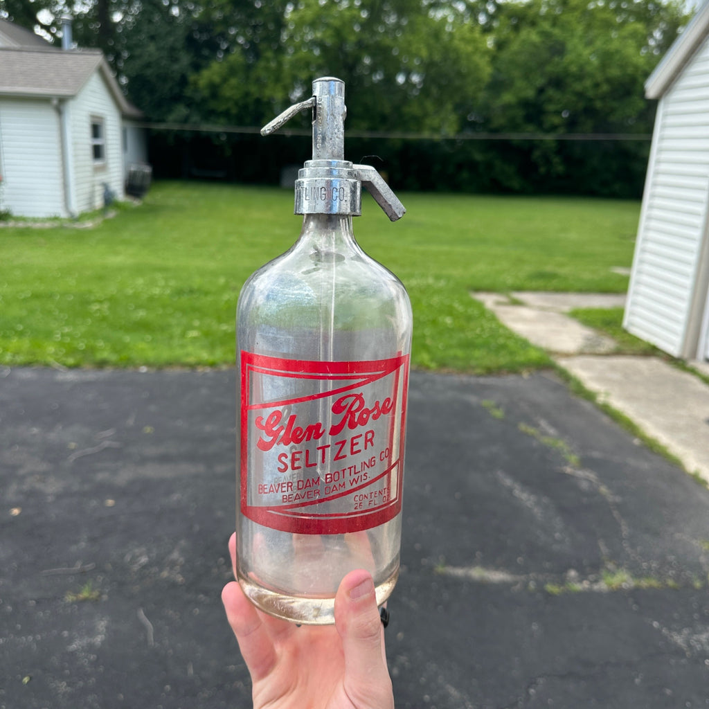 Vintage Seltzer Soda Water Bottle Glen Rose Beaver Dam Wisconsin Red