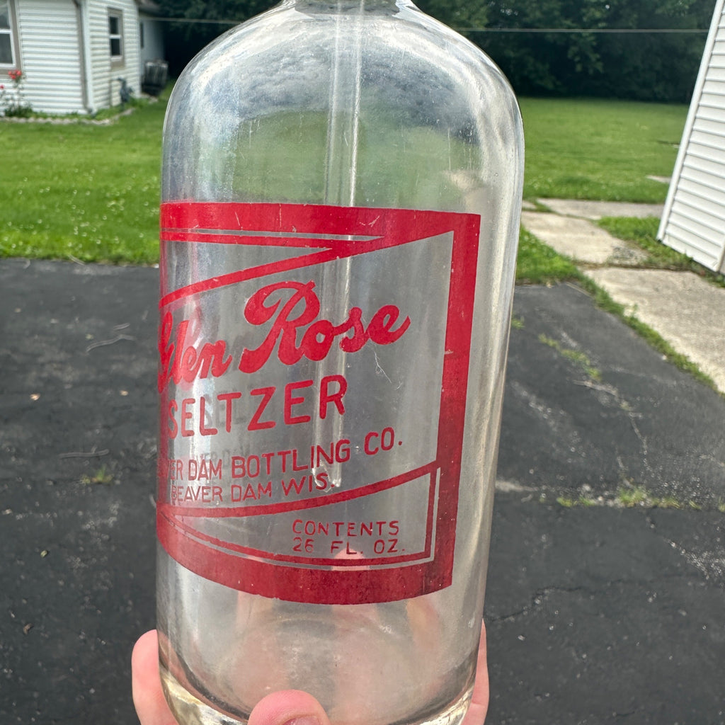 Vintage Seltzer Soda Water Bottle Glen Rose Beaver Dam Wisconsin Red