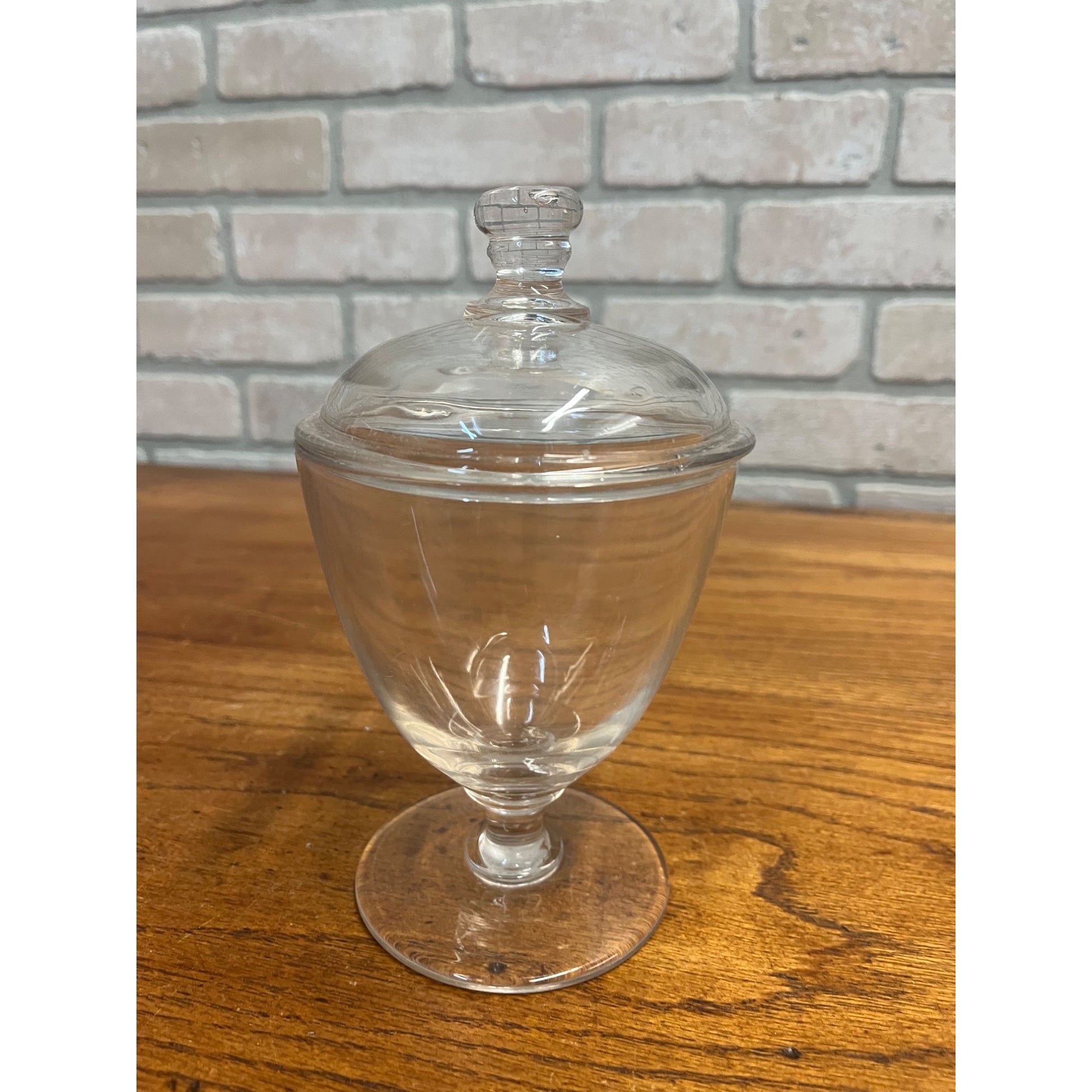 Vintage Clear Glass Apothecary Candy Jar Lidded Drugstore Pharmacy 8"