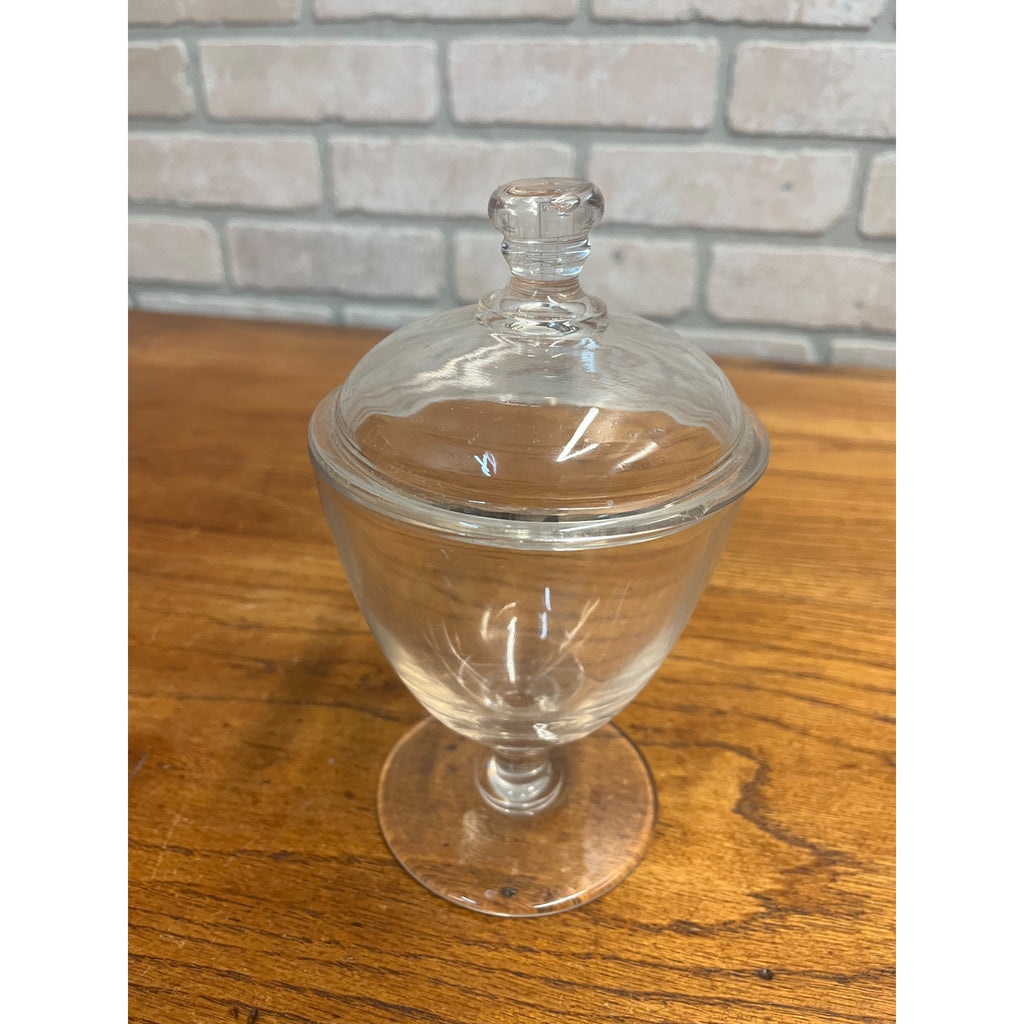 Vintage Clear Glass Apothecary Candy Jar Lidded Drugstore Pharmacy 8"