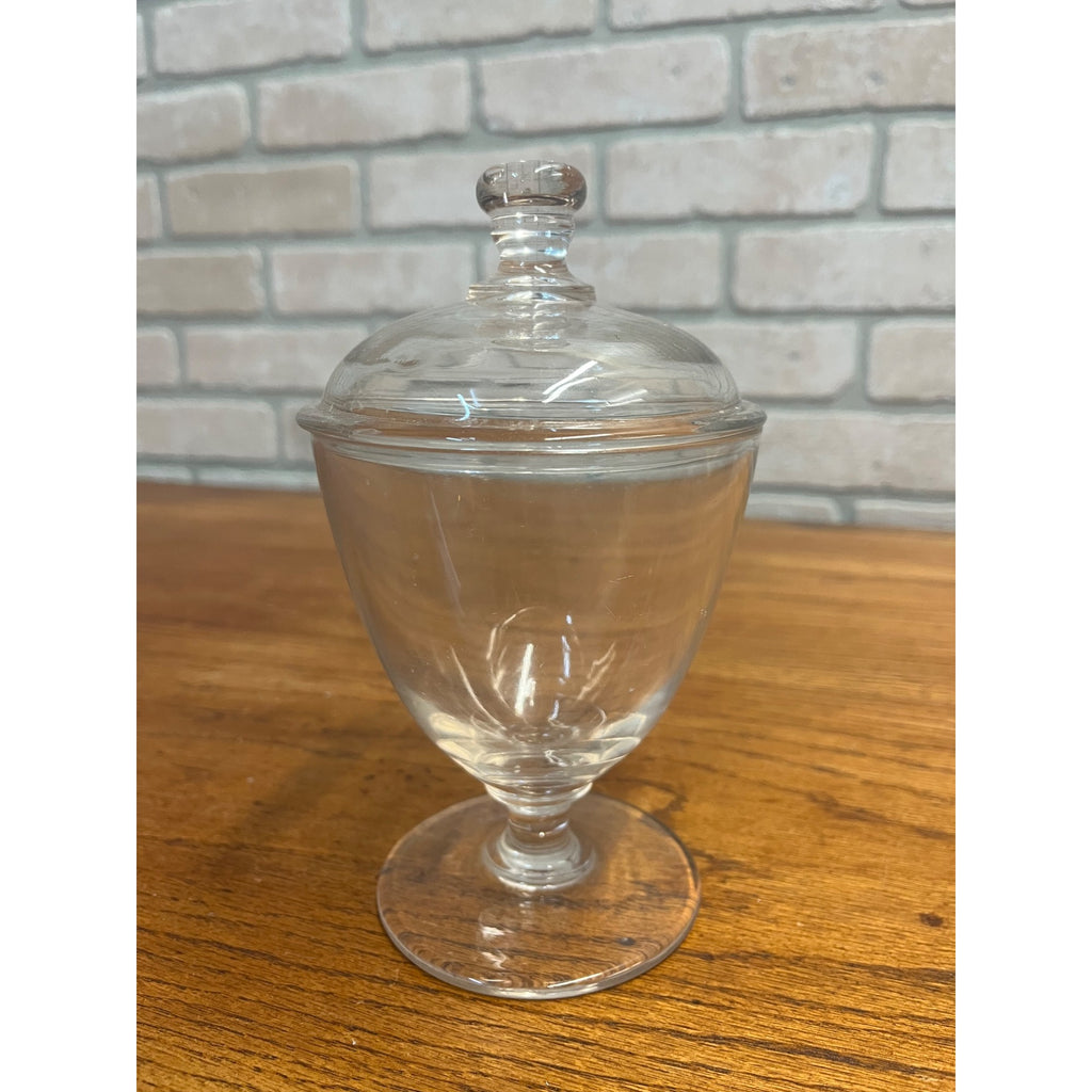 Vintage Clear Glass Apothecary Candy Jar Lidded Drugstore Pharmacy 8"