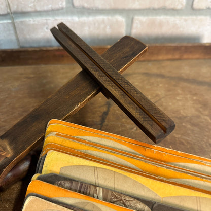 Antique c1880s Stereoscope Card Viewer w/ 20 Photo Cards - Wood + Brass