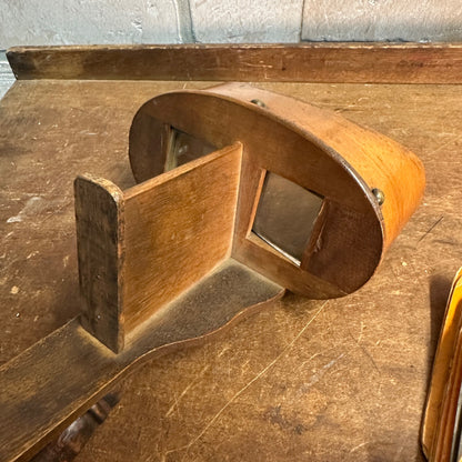 Antique c1880s Stereoscope Card Viewer w/ 20 Photo Cards - Wood + Brass