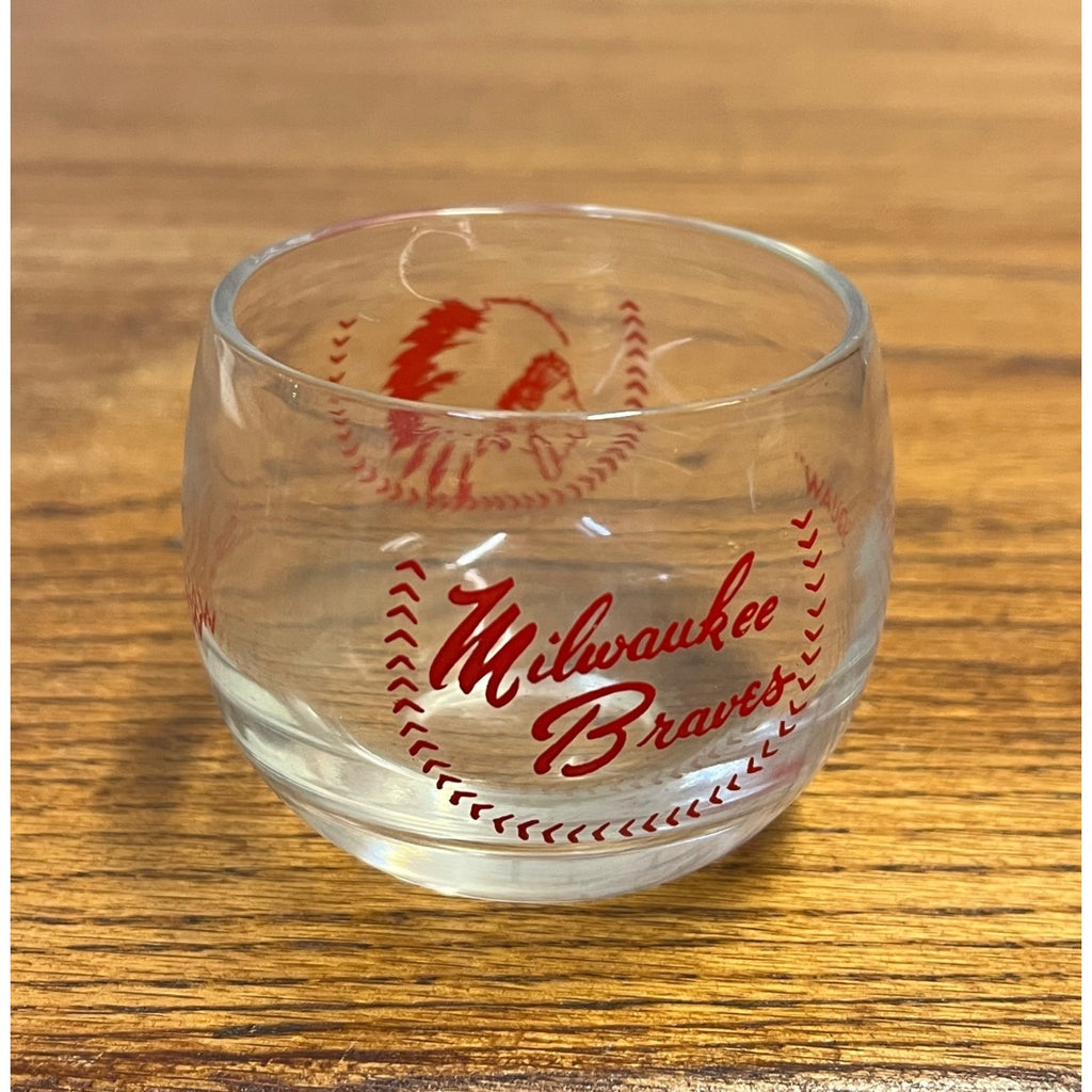 Vintage 1950s Milwaukee Braves Low-Ball Glass Roly Poly Style Wisconsin 2.25"