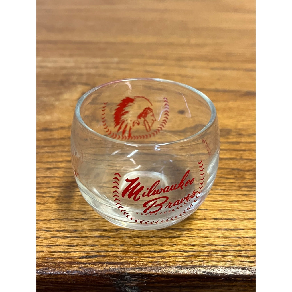 Vintage 1950s Milwaukee Braves Low-Ball Glass Roly Poly Style Wisconsin 2.25"
