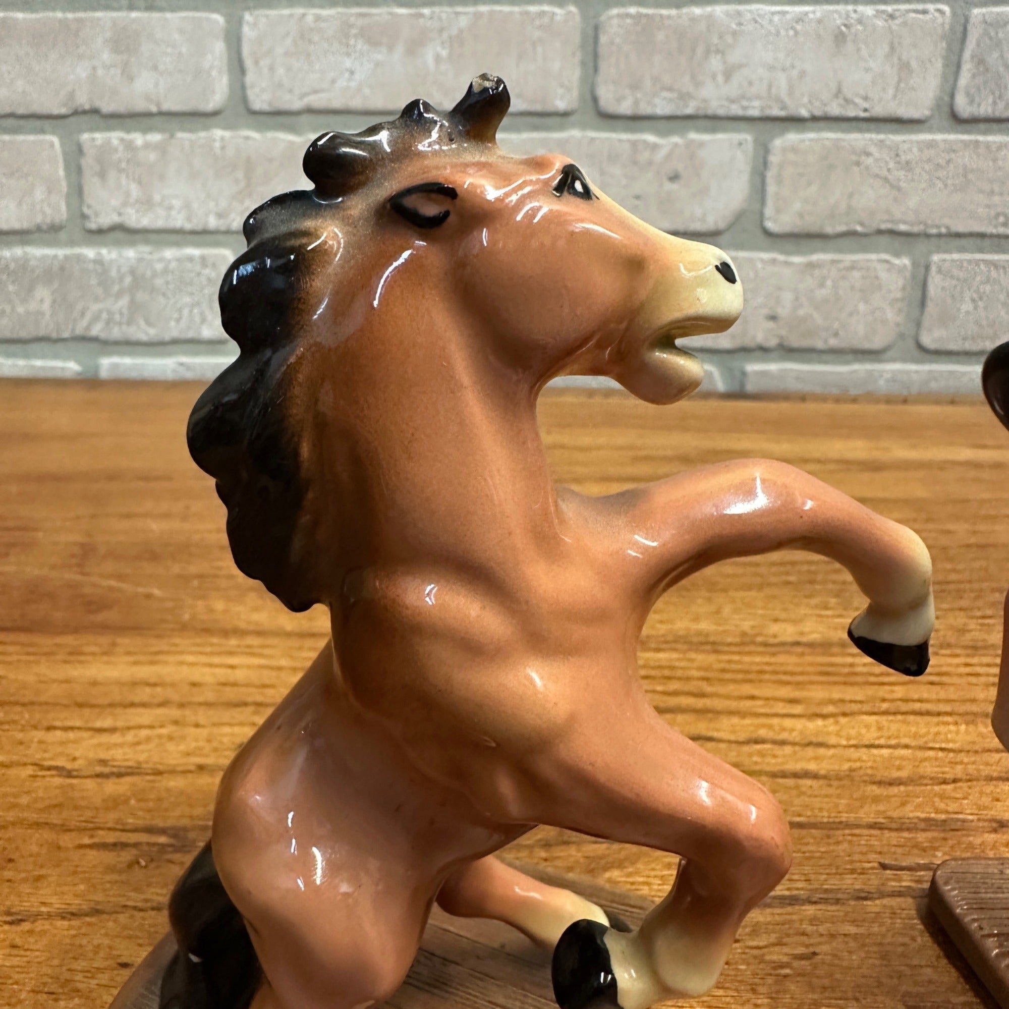 Pair Ceramic Art Studio Fighting Stallions Thunder & Lightning Horse Figures
