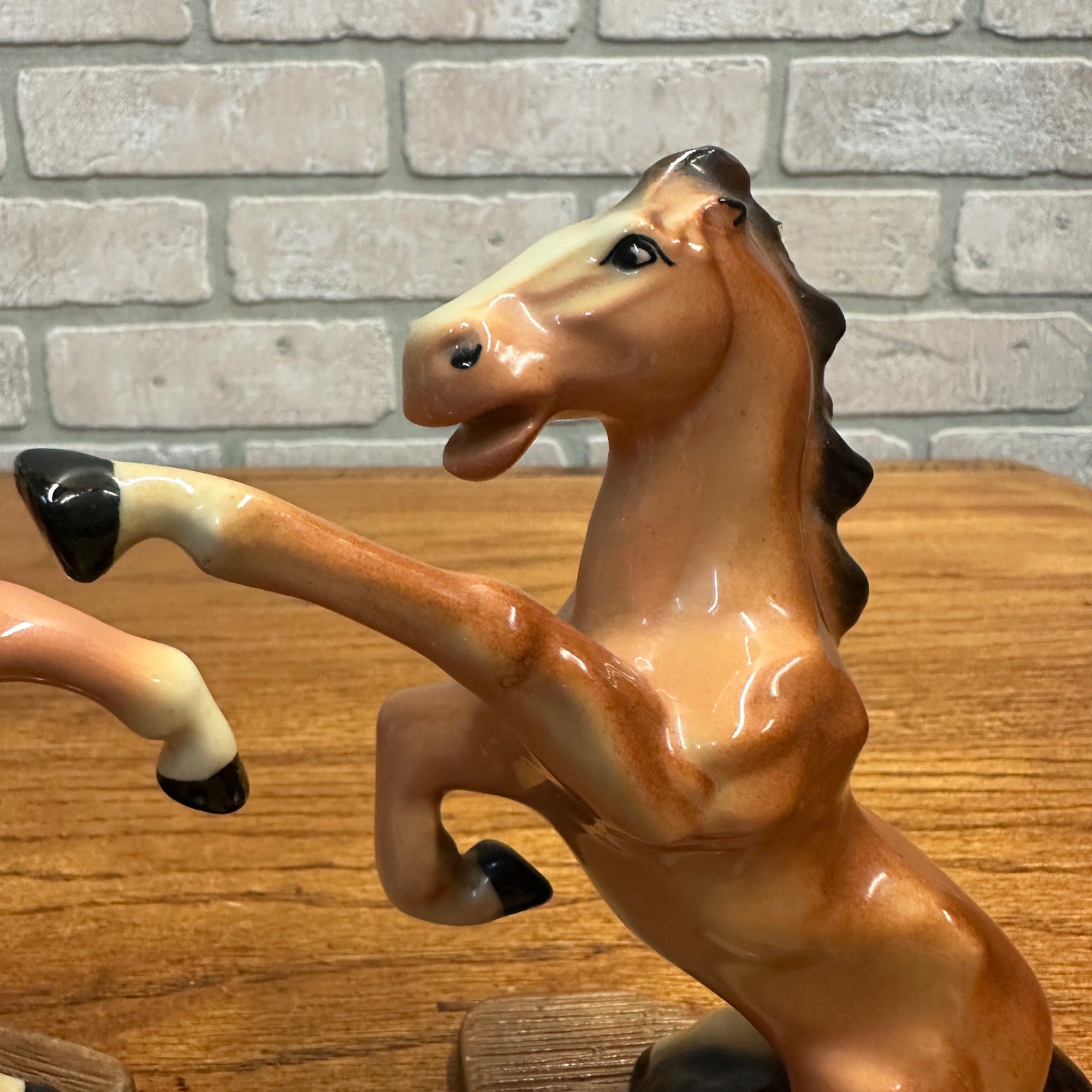 Pair Ceramic Art Studio Fighting Stallions Thunder & Lightning Horse Figures