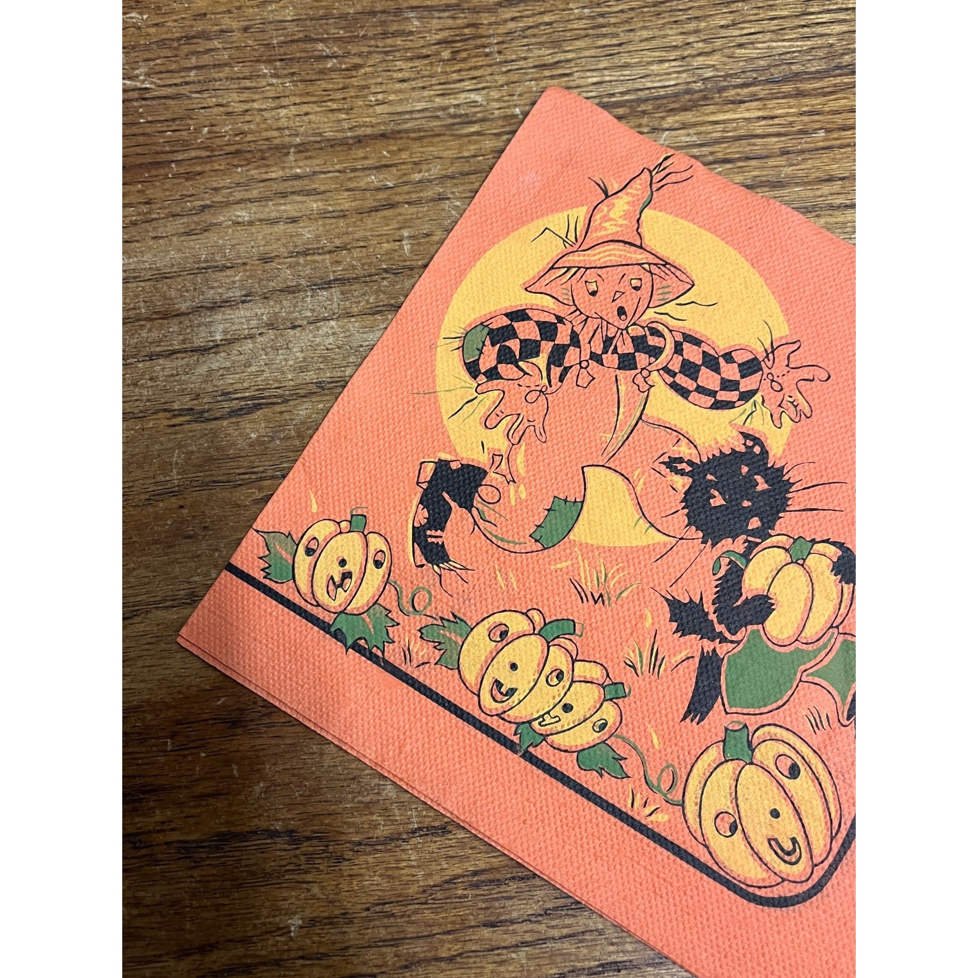 Vintage 1930s Halloween Dennison Crepe Paper Napkin Flying Witch Art Deco JOL