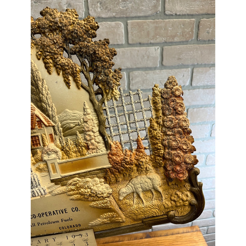 German Victorian Advertising Diecut Calendar Sign Meadowville CO Kirk