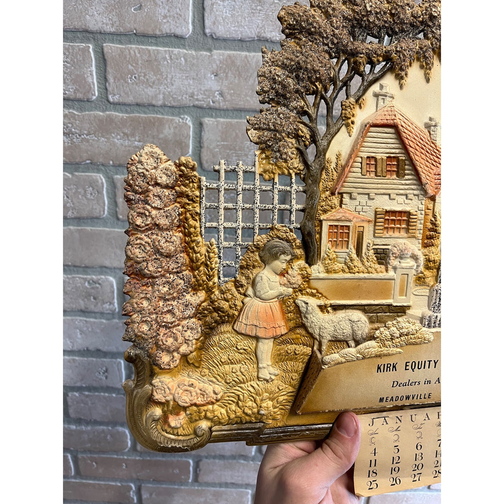 German Victorian Advertising Diecut Calendar Sign Meadowville CO Kirk