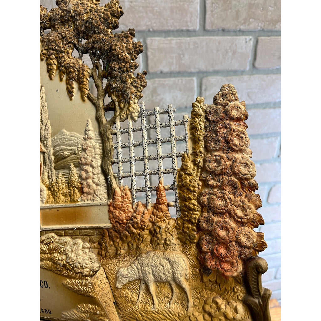 German Victorian Advertising Diecut Calendar Sign Meadowville CO Kirk