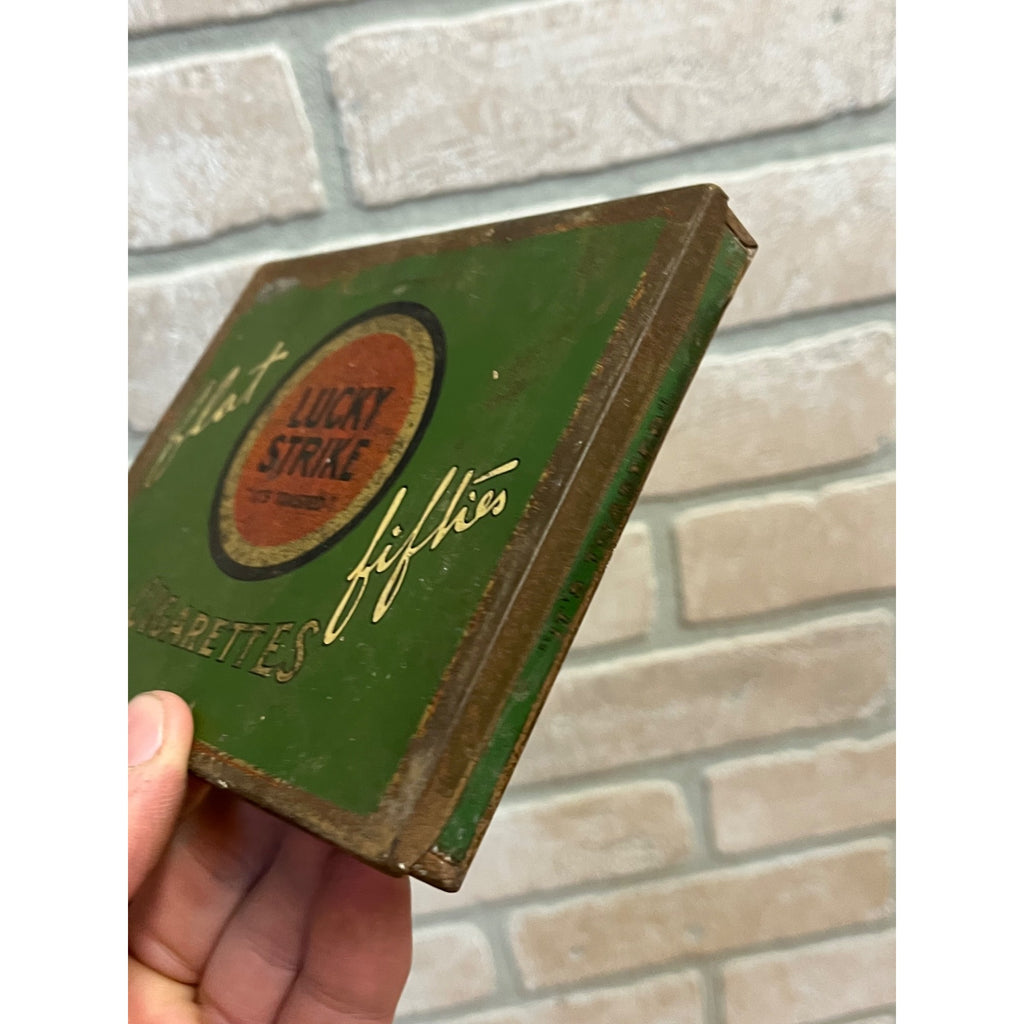 Vintage Lucky Strike Flat Fifties Cigarette Tin Case Advertising