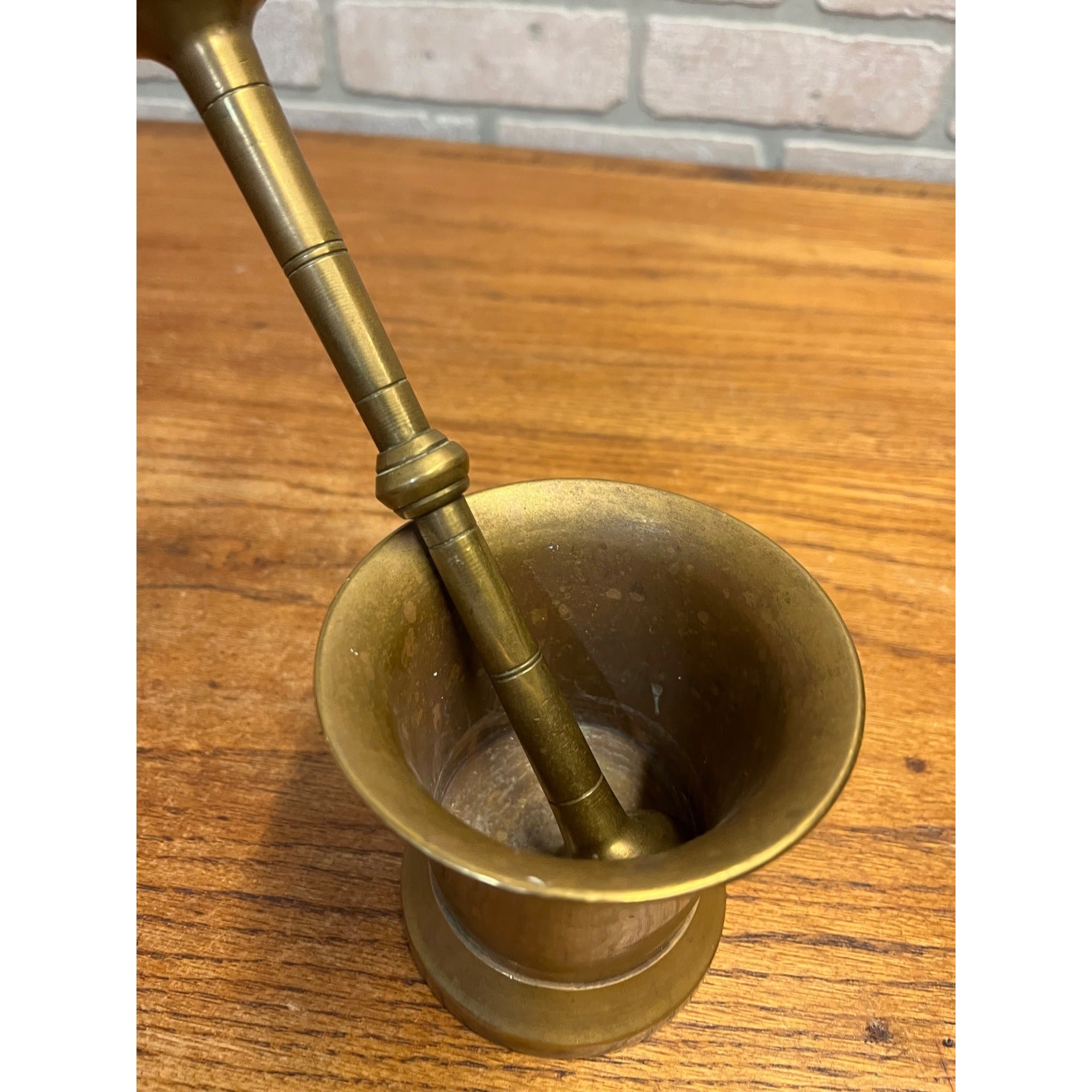 Vintage Solid Brass Mortar and Pestle Set Banded Decoration
