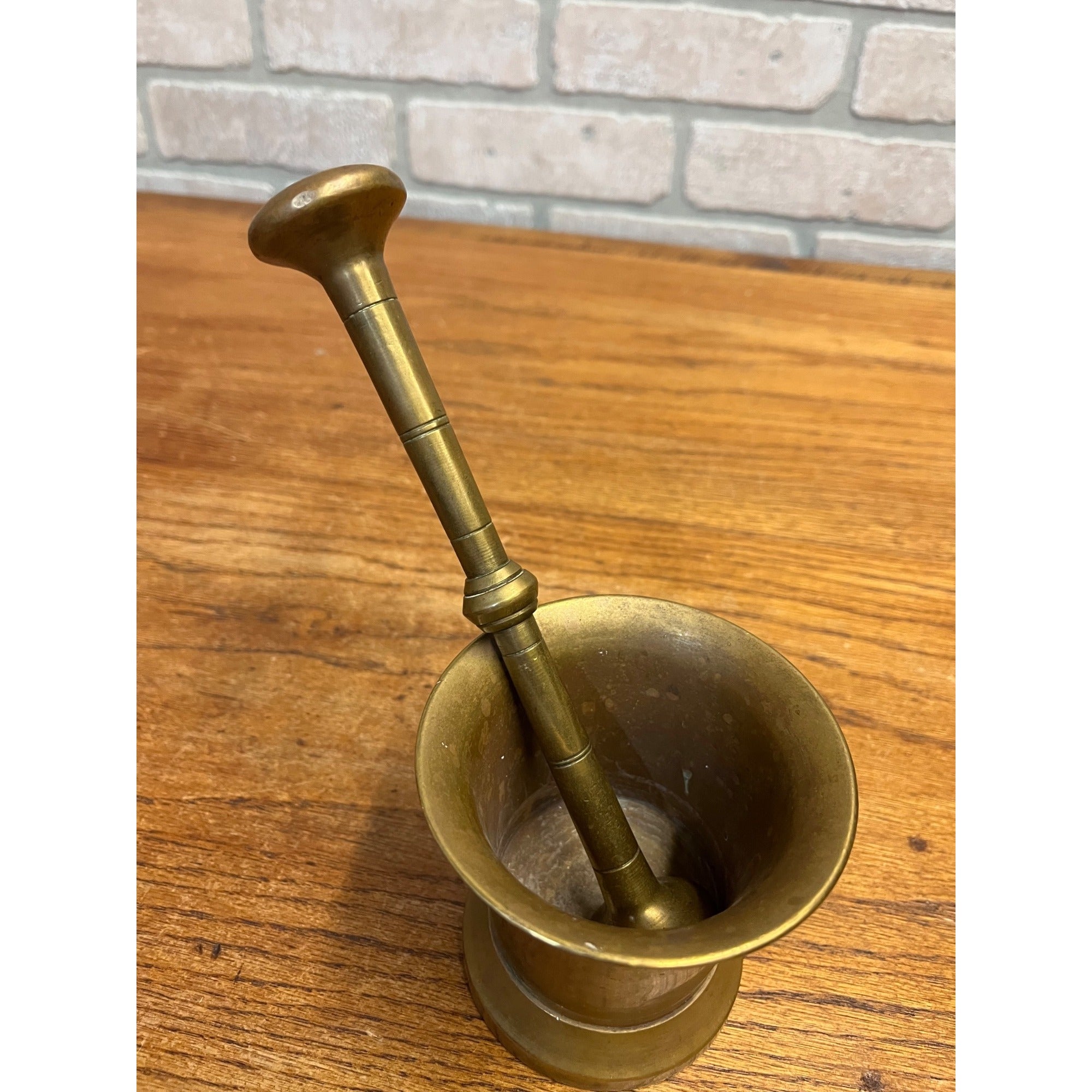 Vintage Solid Brass Mortar and Pestle Set Banded Decoration