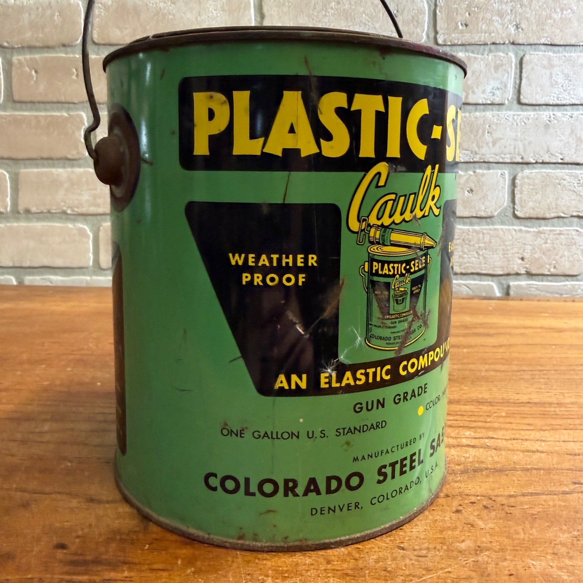 Vintage 1940s Plastic-Sele Colorado Steel Sash Co. Denver Advertising Pail Tin Can