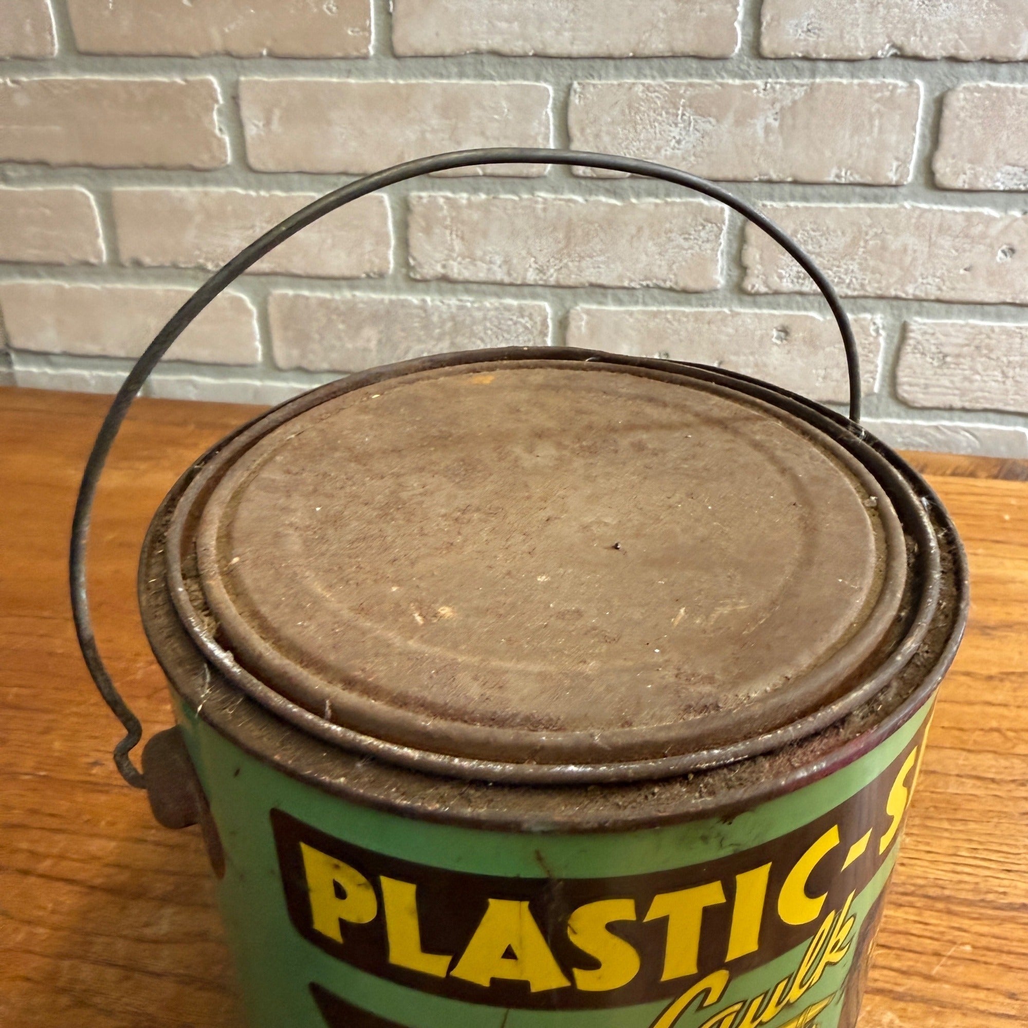 Vintage 1940s Plastic-Sele Colorado Steel Sash Co. Denver Advertising Pail Tin Can