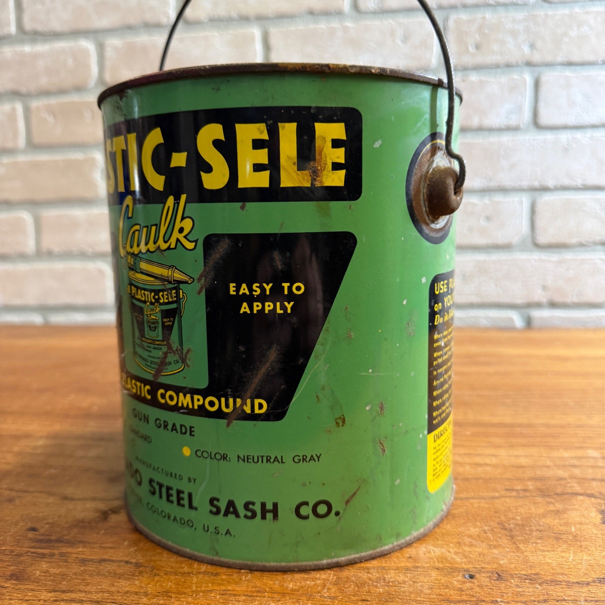Vintage 1940s Plastic-Sele Colorado Steel Sash Co. Denver Advertising Pail Tin Can