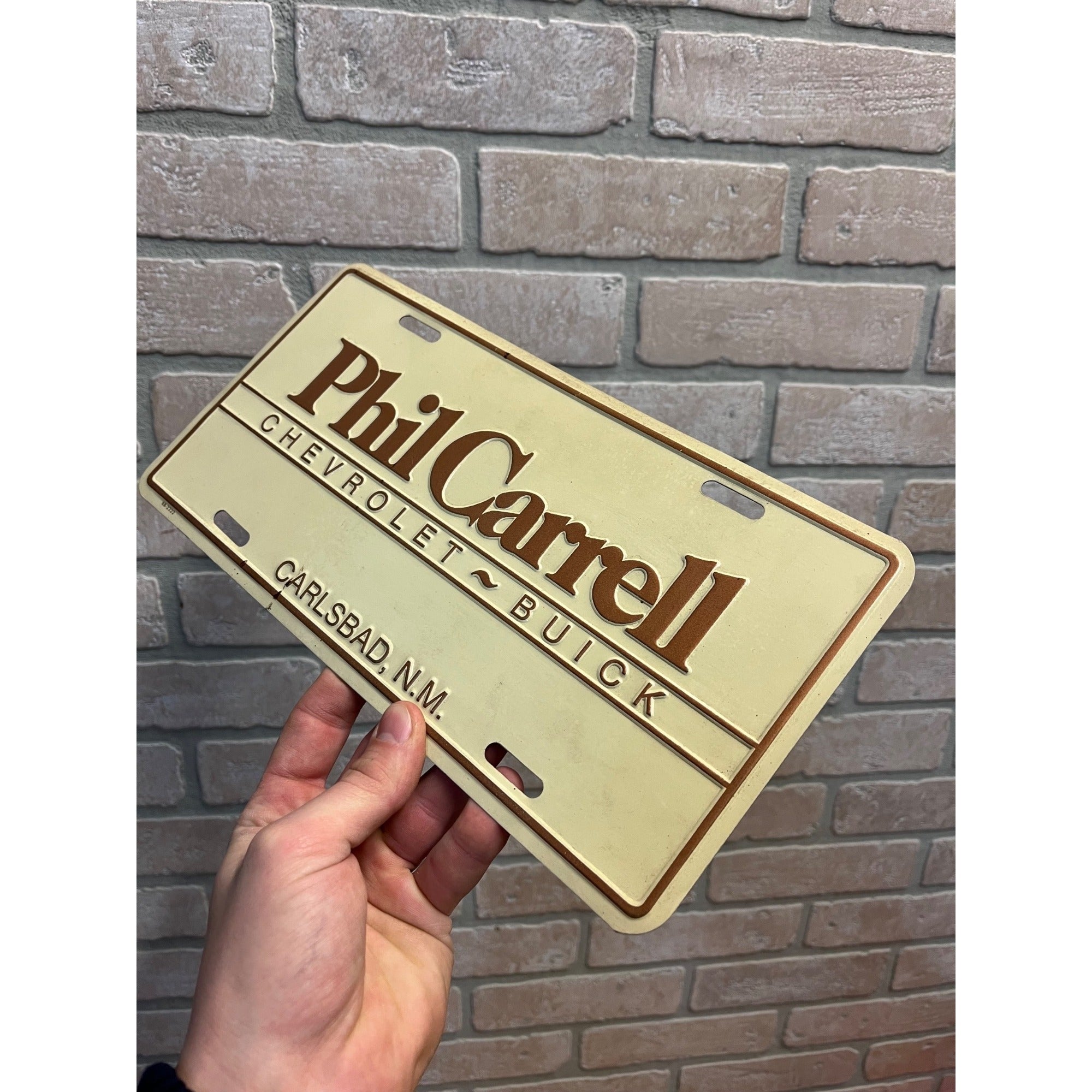 Vintage Carrell Chevrolet Buick Dealer Metal Booster License Plate Carlsbad NM