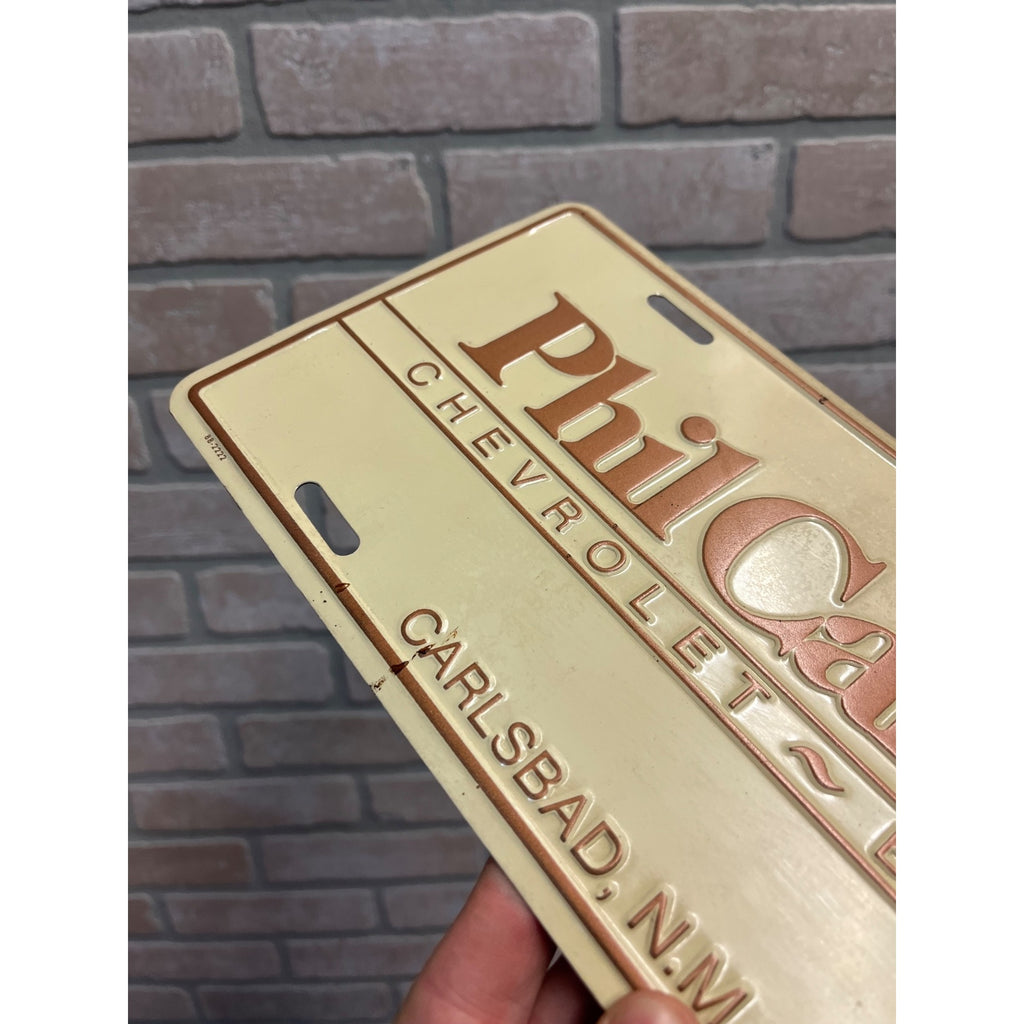 Vintage Carrell Chevrolet Buick Dealer Metal Booster License Plate Carlsbad NM