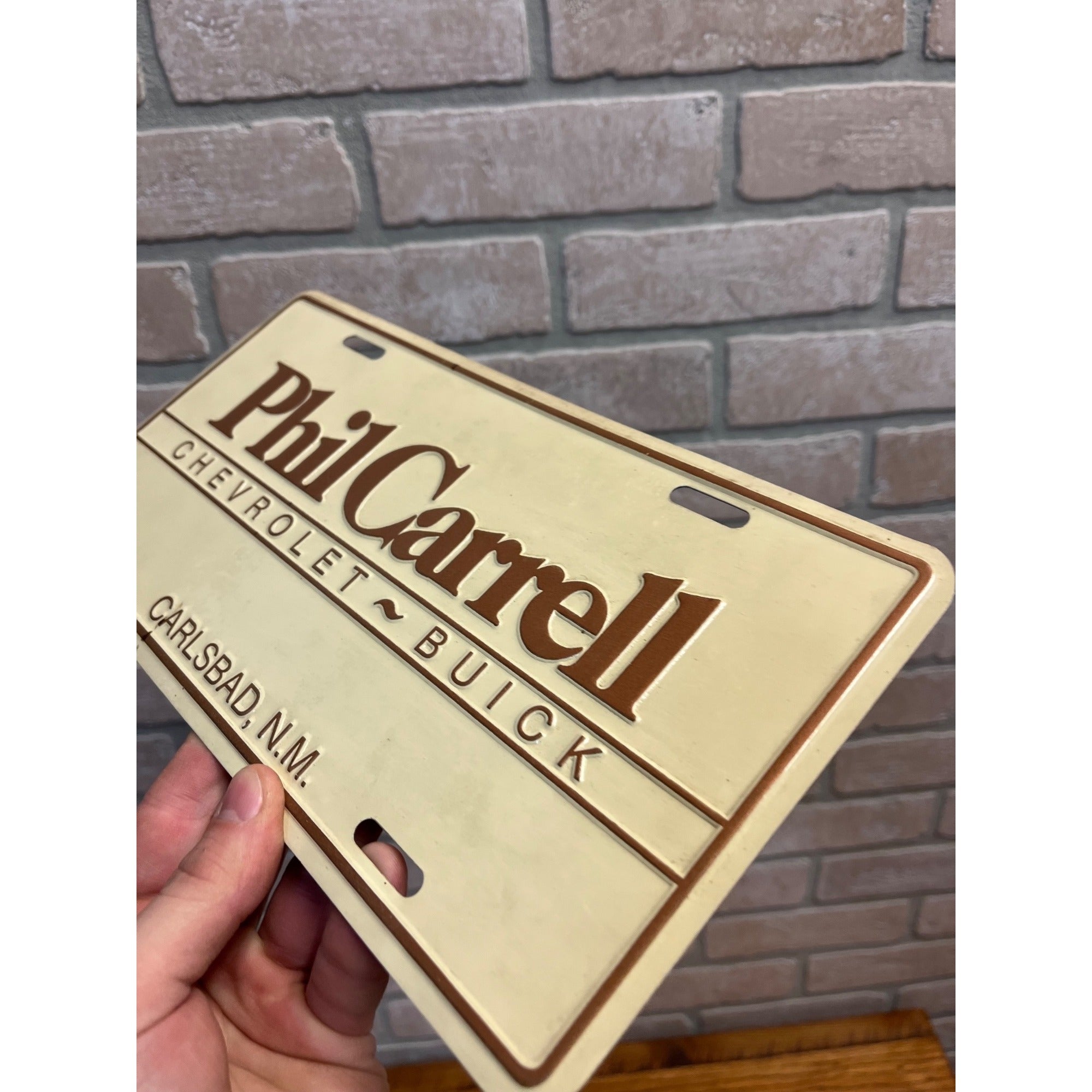 Vintage Carrell Chevrolet Buick Dealer Metal Booster License Plate Carlsbad NM