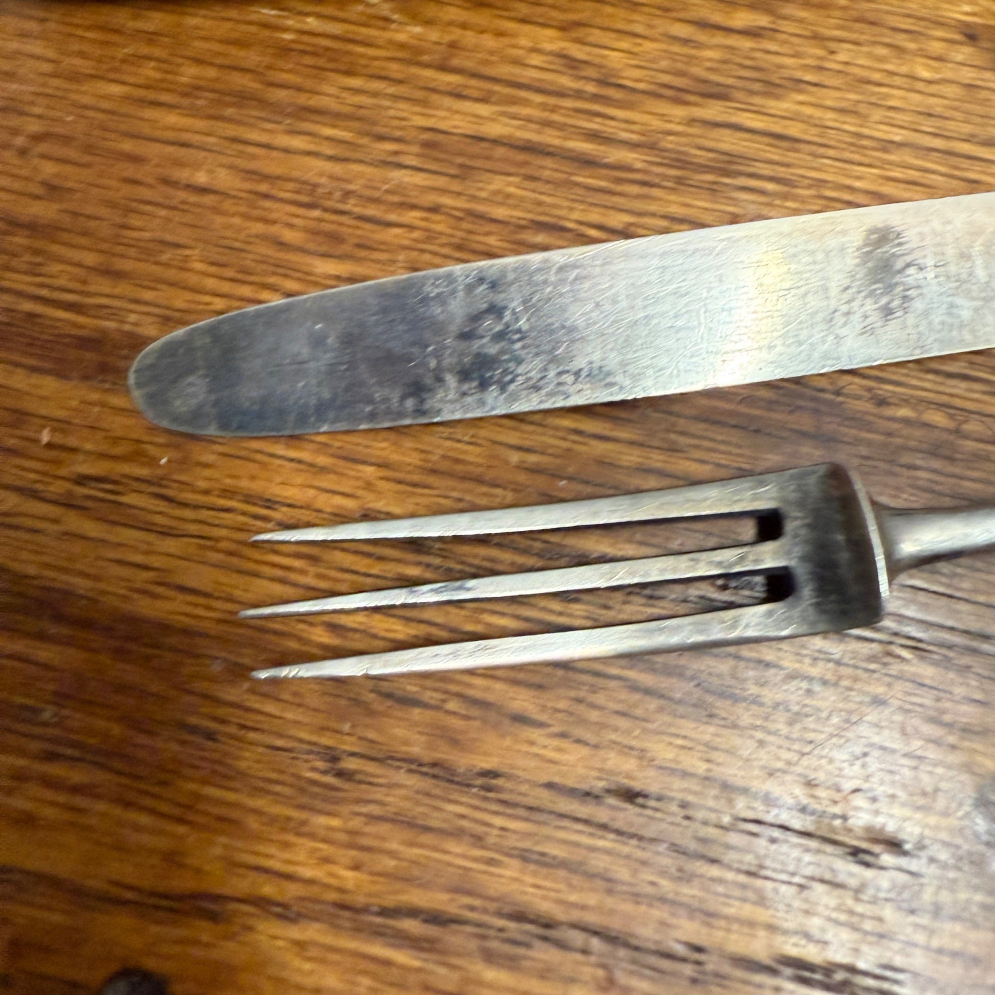 Early Hallmarked Flatware Knife & Fork W/ Case Bone Handle