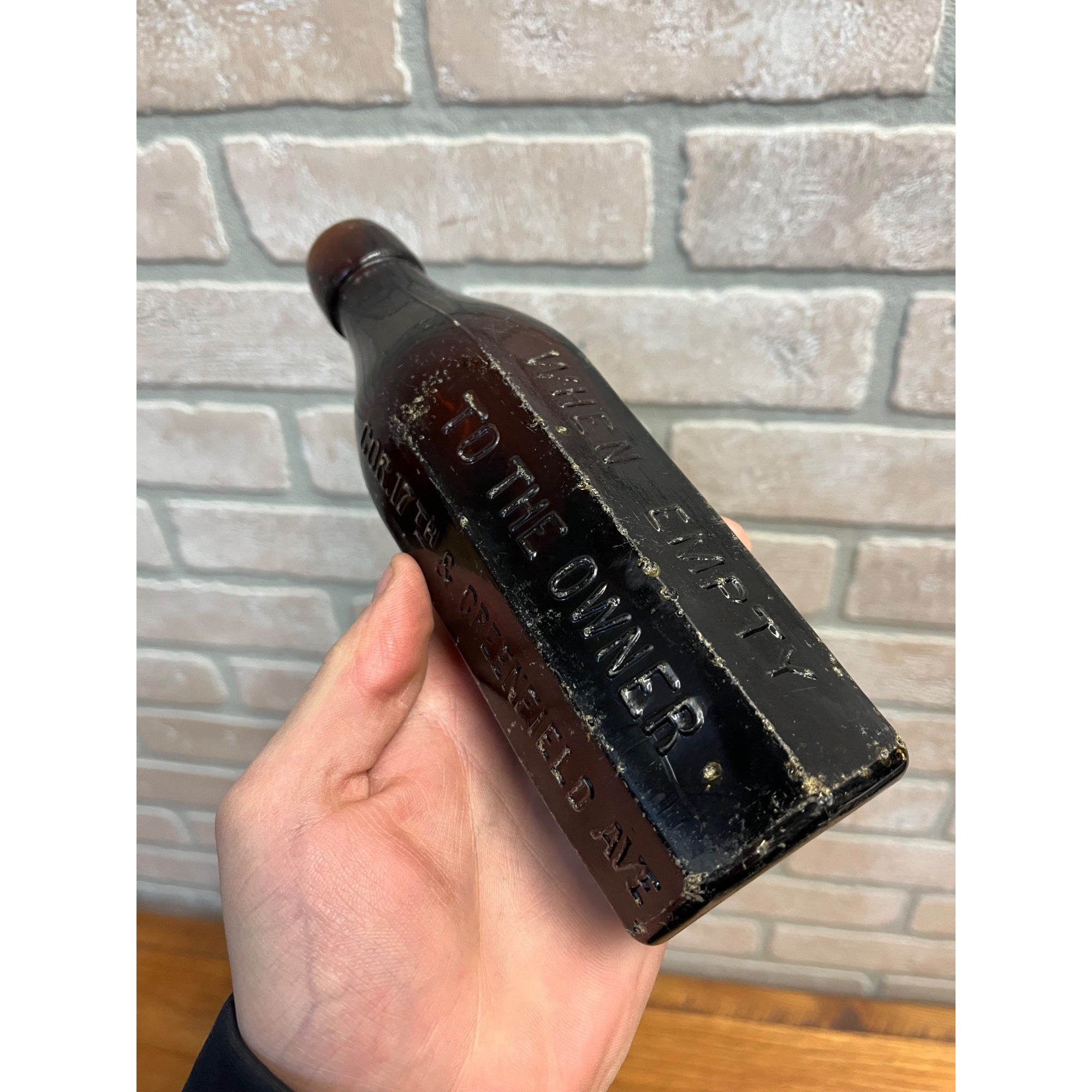 John Graf c1880s Milwaukee Wis Amber Brown Panel Soda Bottle Blob Top